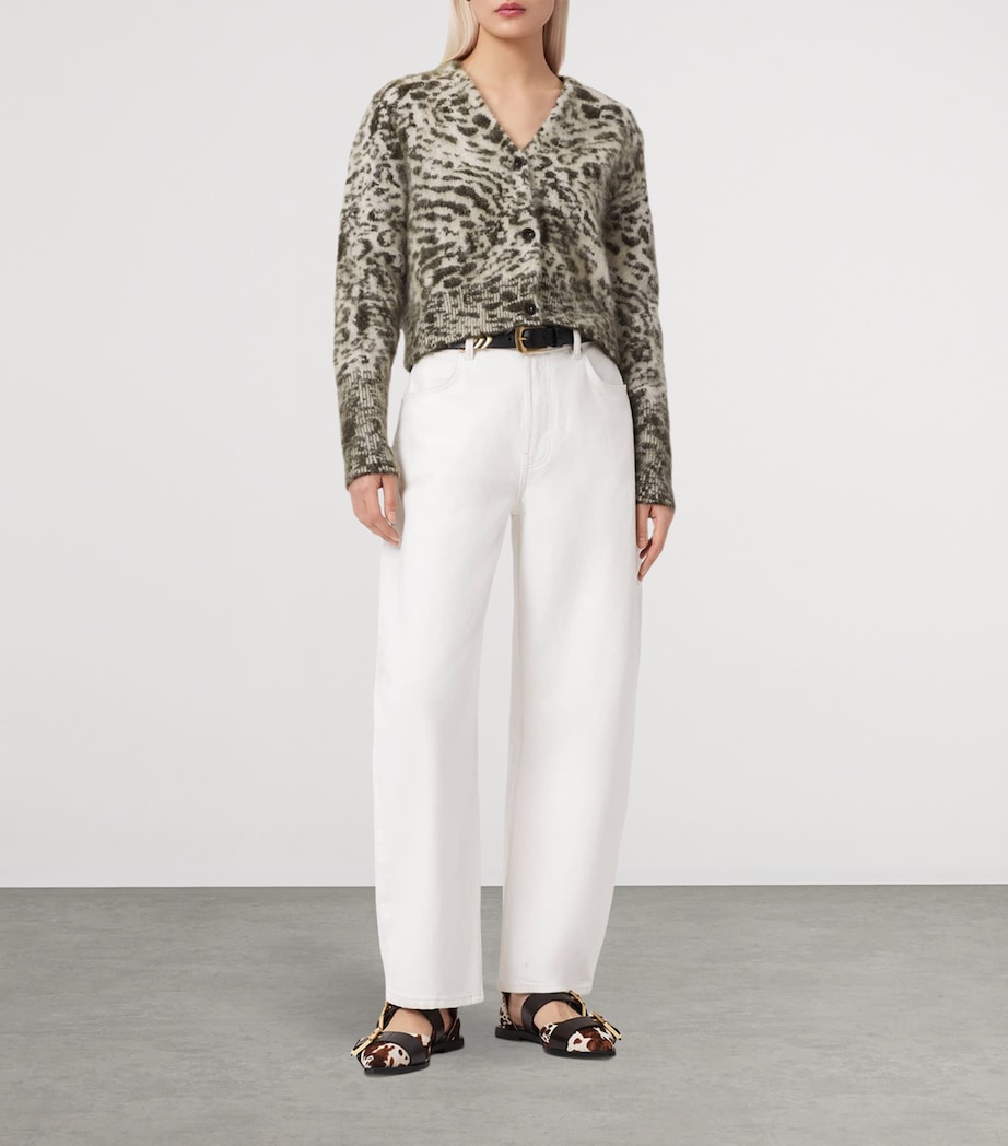 AllSaints Womens Leopard Print Amur Cardigan Chalk White/green Image 2