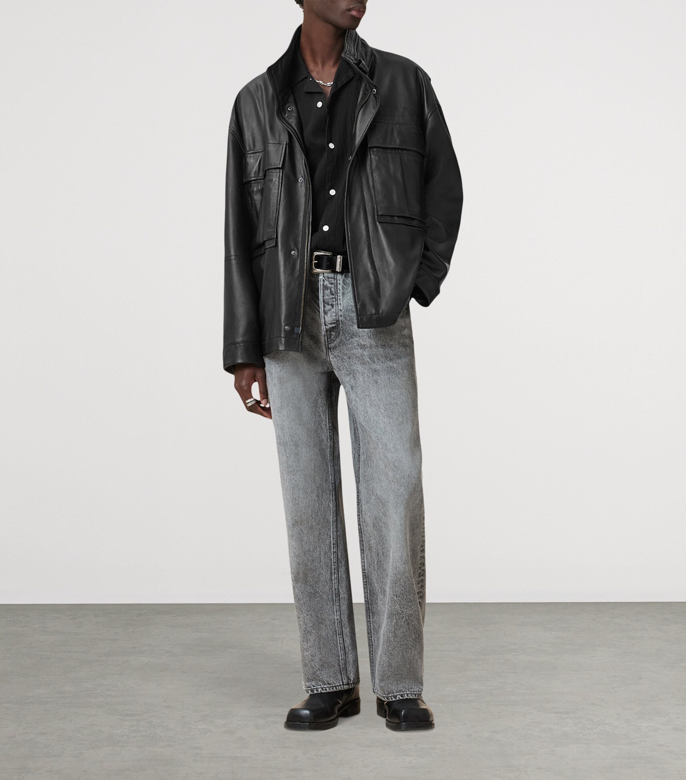 Halton Leather Jacket BLACK Image 9