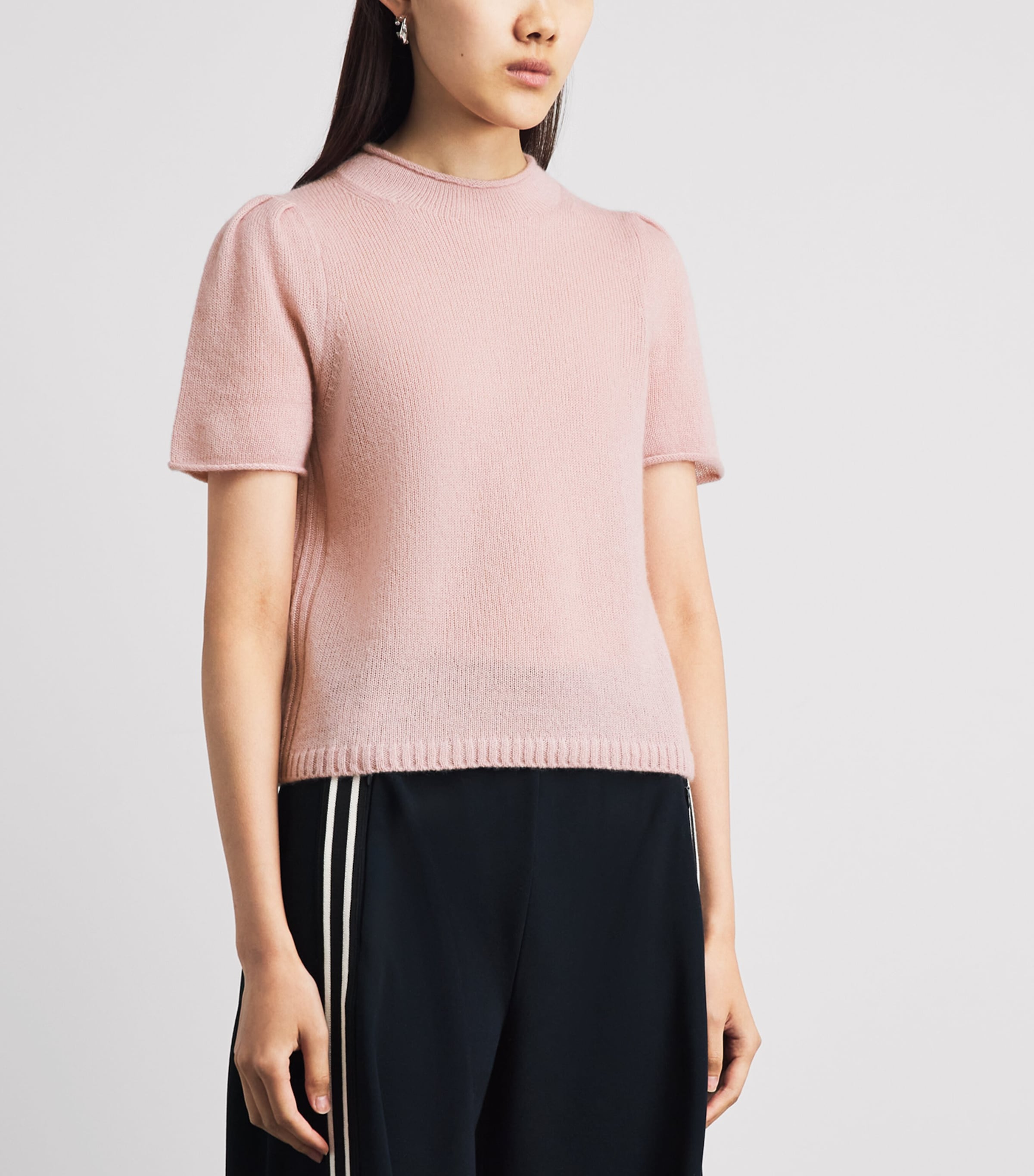 ME+EM Womens Wool-Cashmere-Silk Puff-Sleeve T-Shirt Smoke Pink Image 4