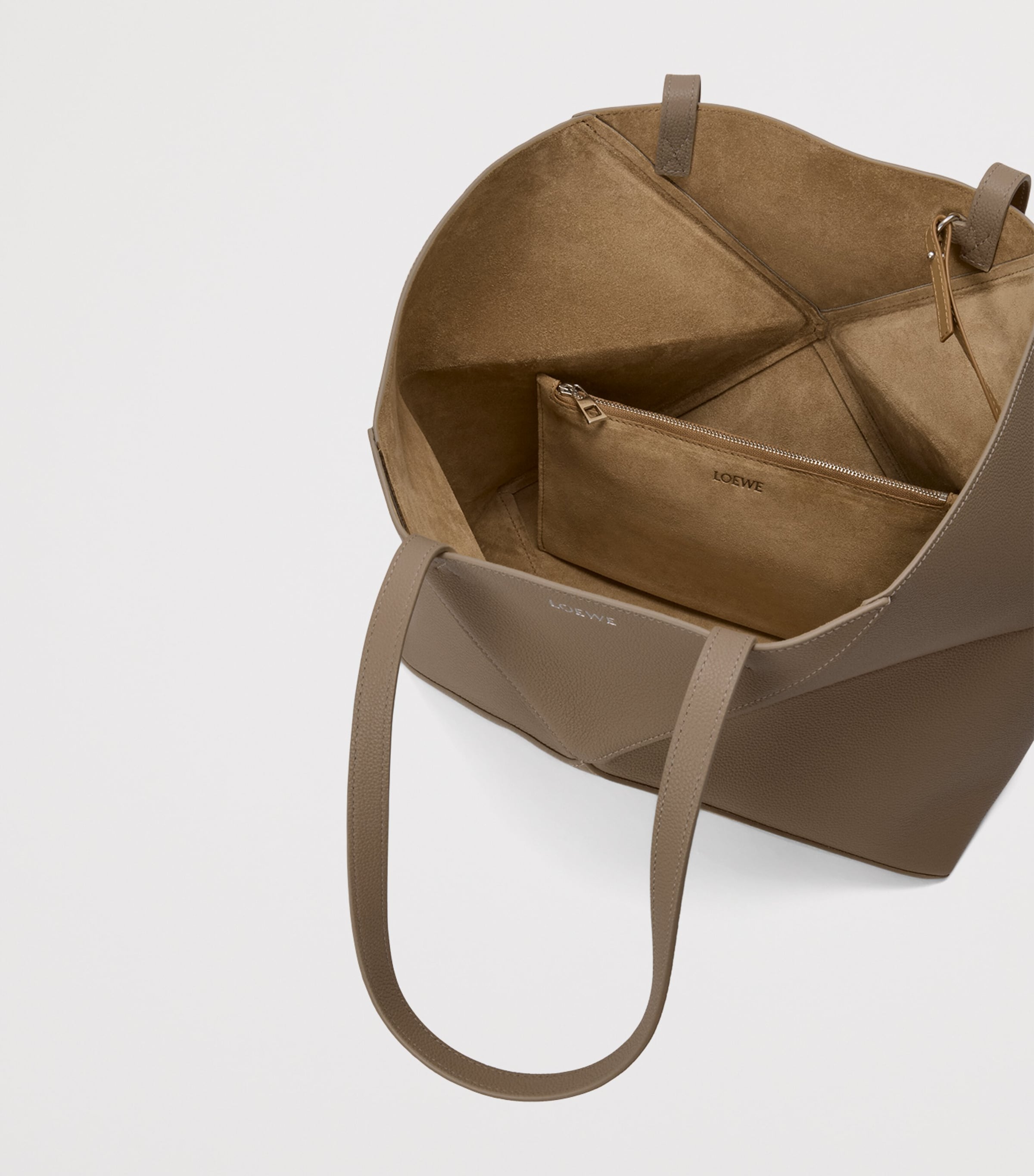 Medium Leather Puzzle Fold Tote Bag TAUPE Image 5