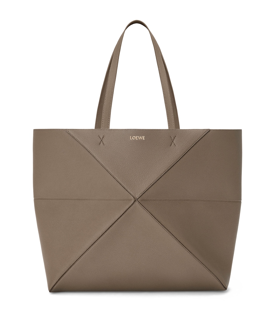 Large Leather Puzzle Fold Tote Bag TAUPE Image 1