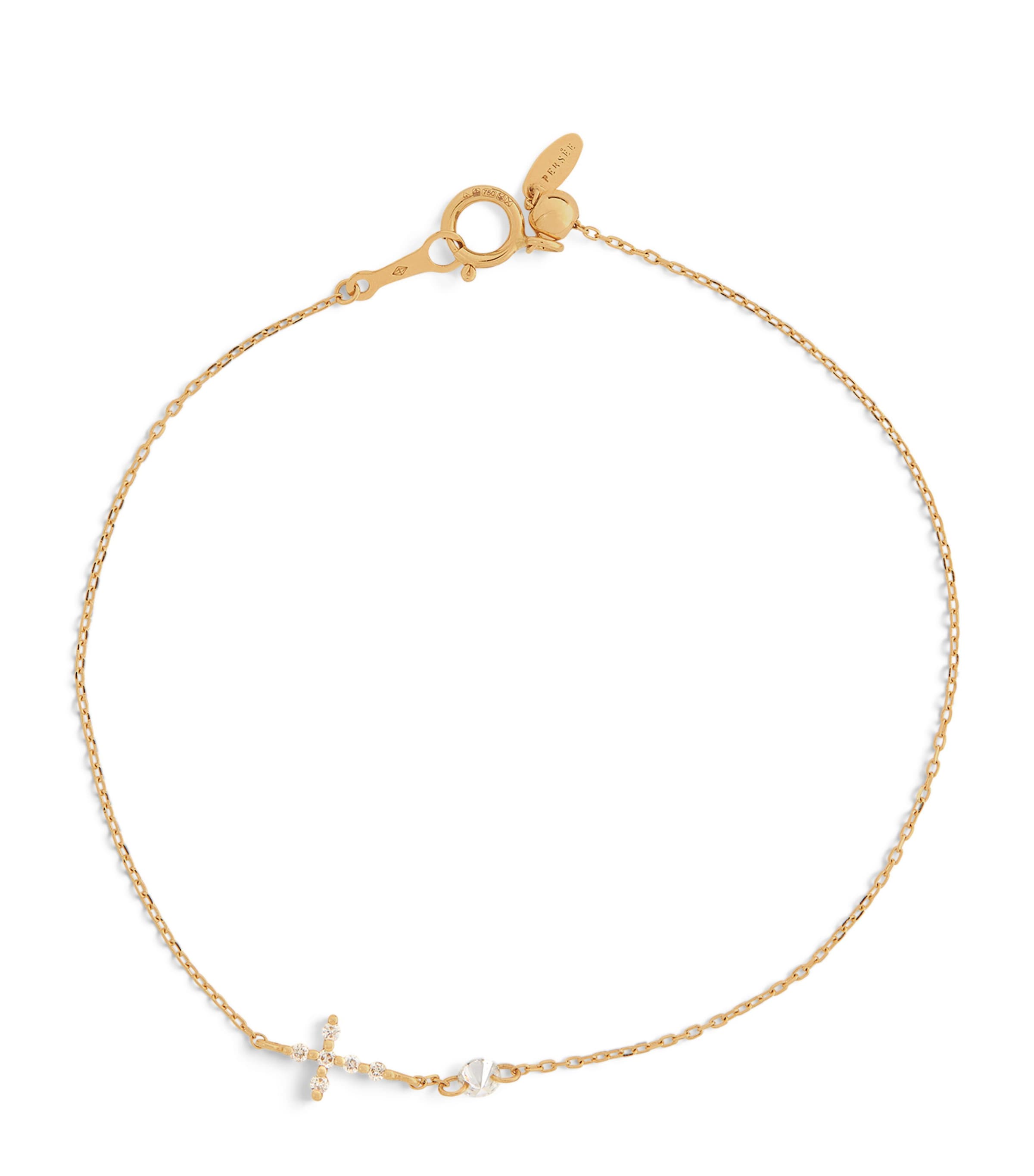 Persée Yellow Gold And Diamond Symbols Cross Bracelet In Gold