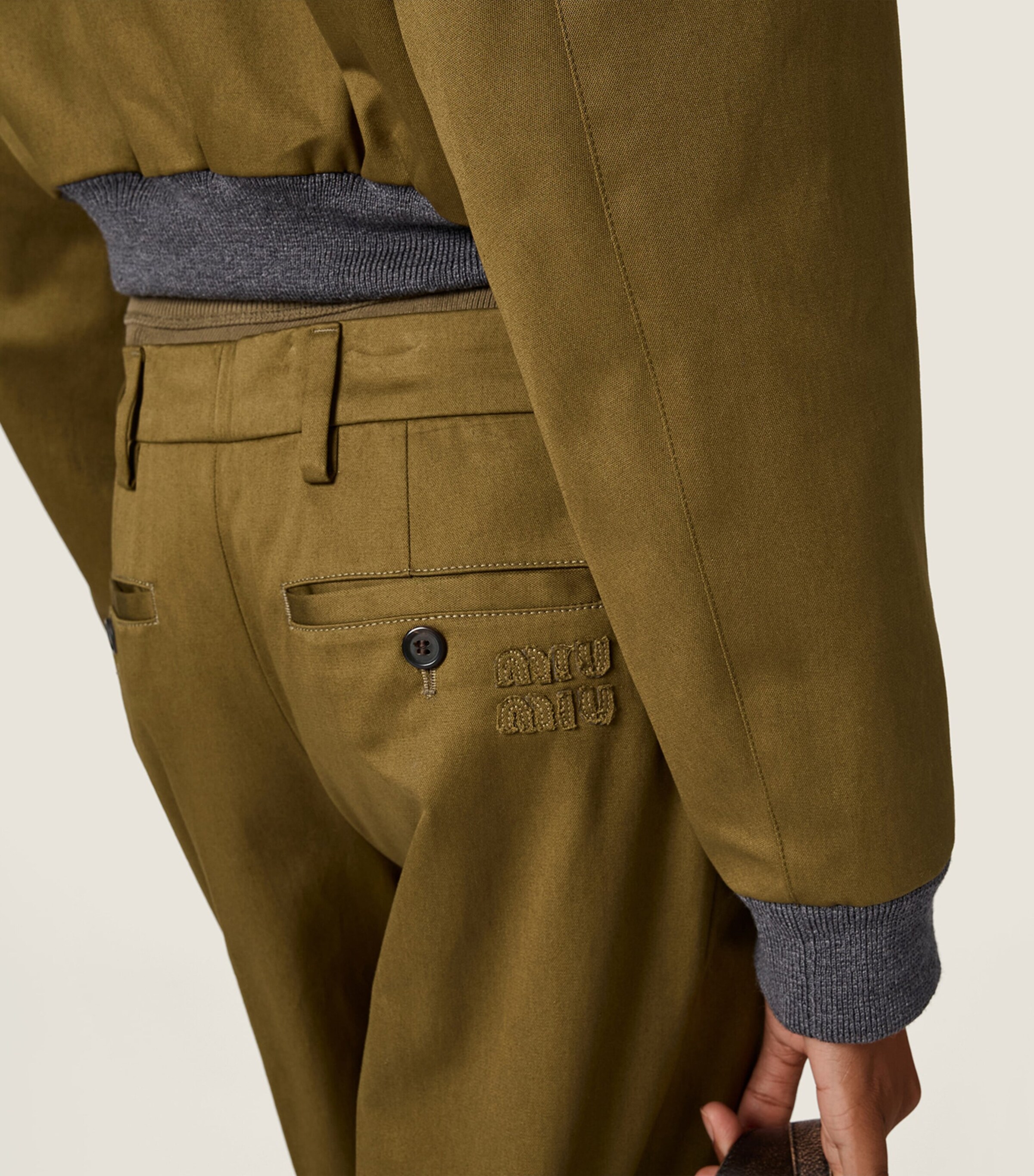 Miu Miu Womens Cotton Twill Trousers Green Image 6