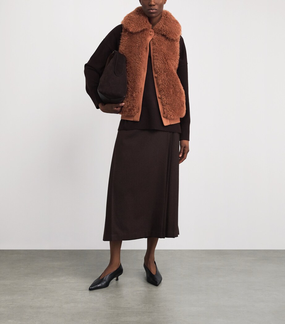 Yves Salomon Womens Cashmere Shearling-Knitted Gilet Image 2