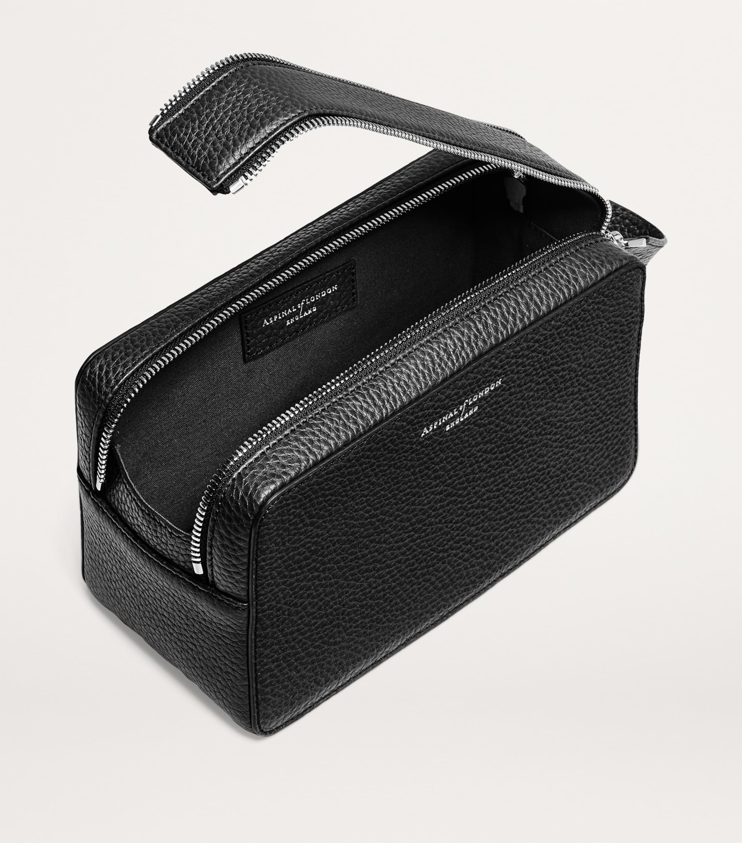 Aspinal Of London Black Leather Mount Street Toiletries Bag