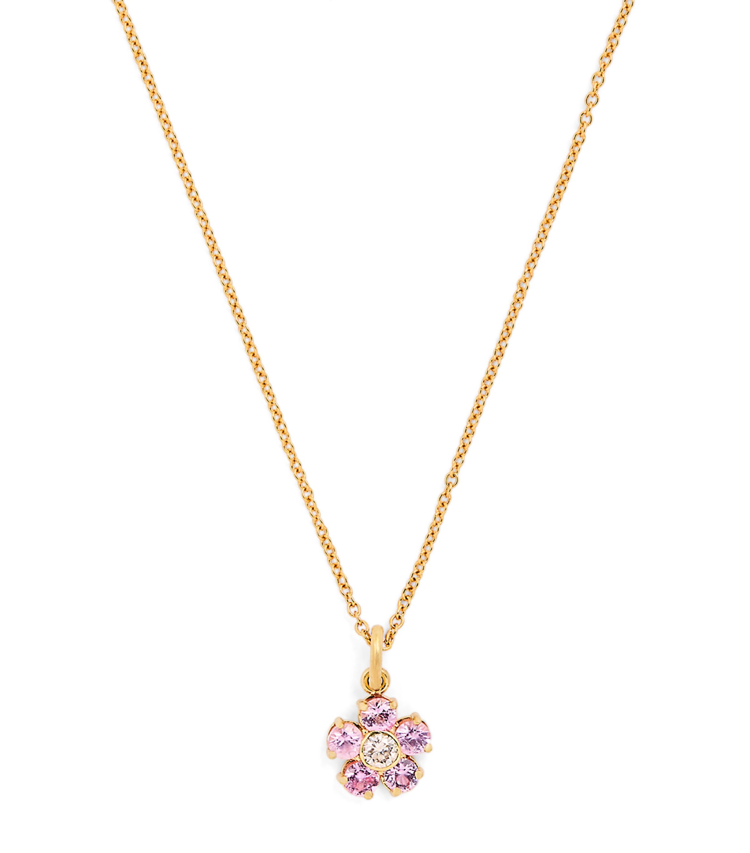 Jennifer Meyer Large Yellow Gold, Pink Sapphire and Diamond Flower Necklace Yellow Gold Image 1