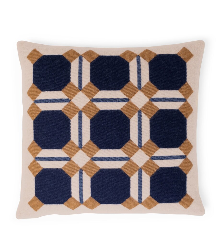 Wool-Cashmere Deco 004 Cushion (50cm x 50cm) 8E30 - BLUE/CREAM Image 1