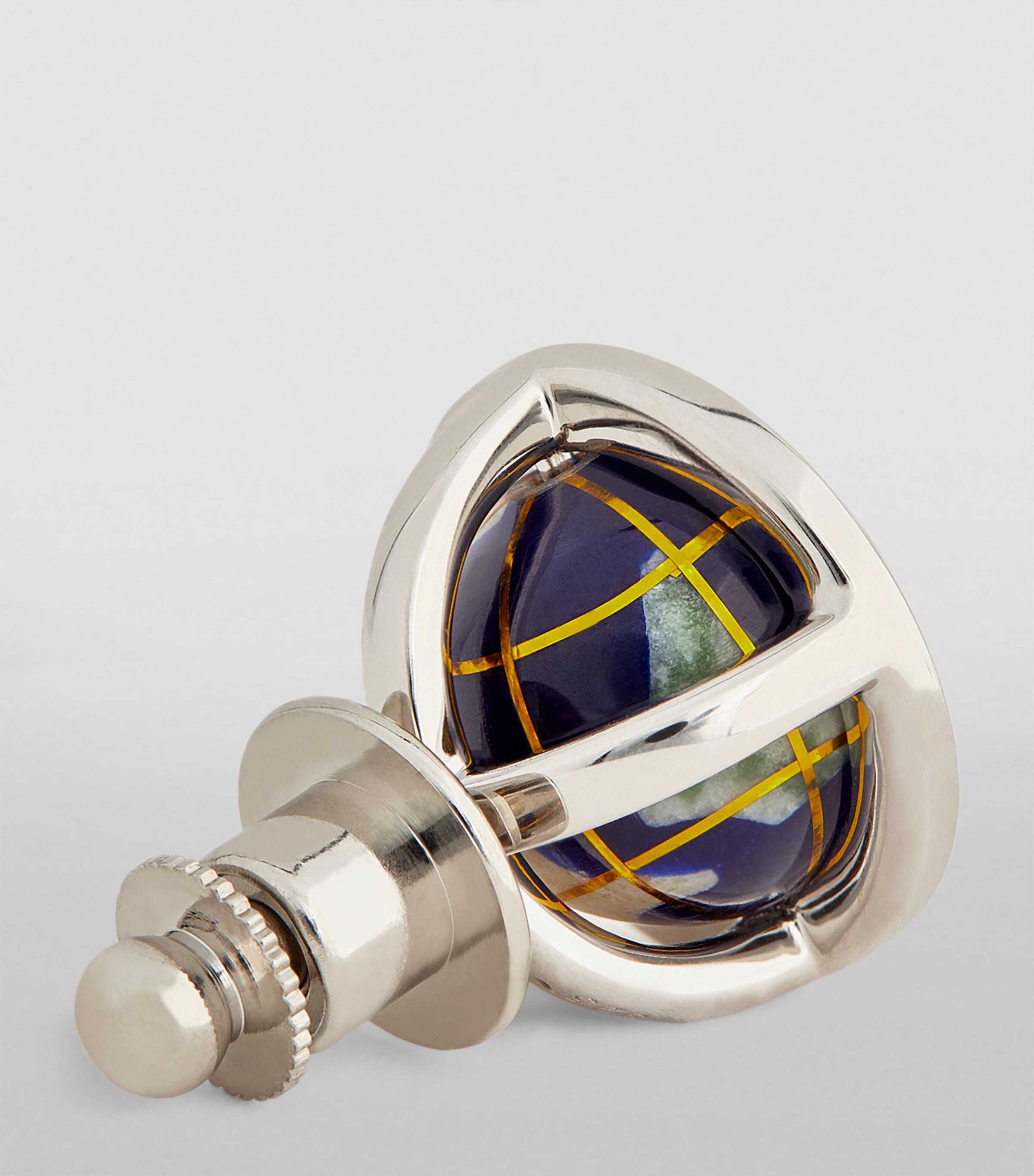 Tateossian Sterling Silver and Lapis Lazuli Globe Cufflinks Blue Image 3