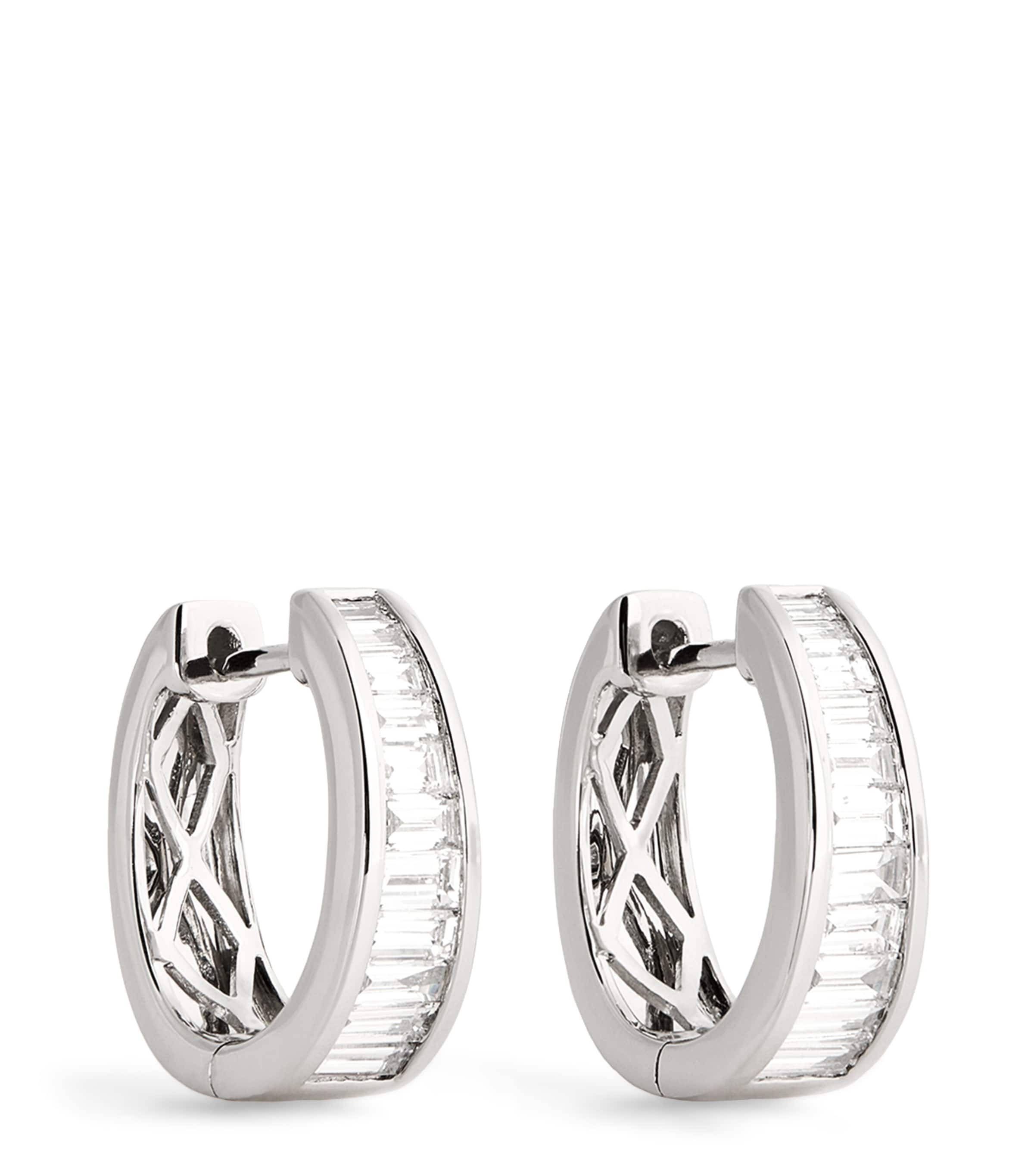 White Gold and Diamond Meryl Huggie Earrings WHITE GOLD Image 1