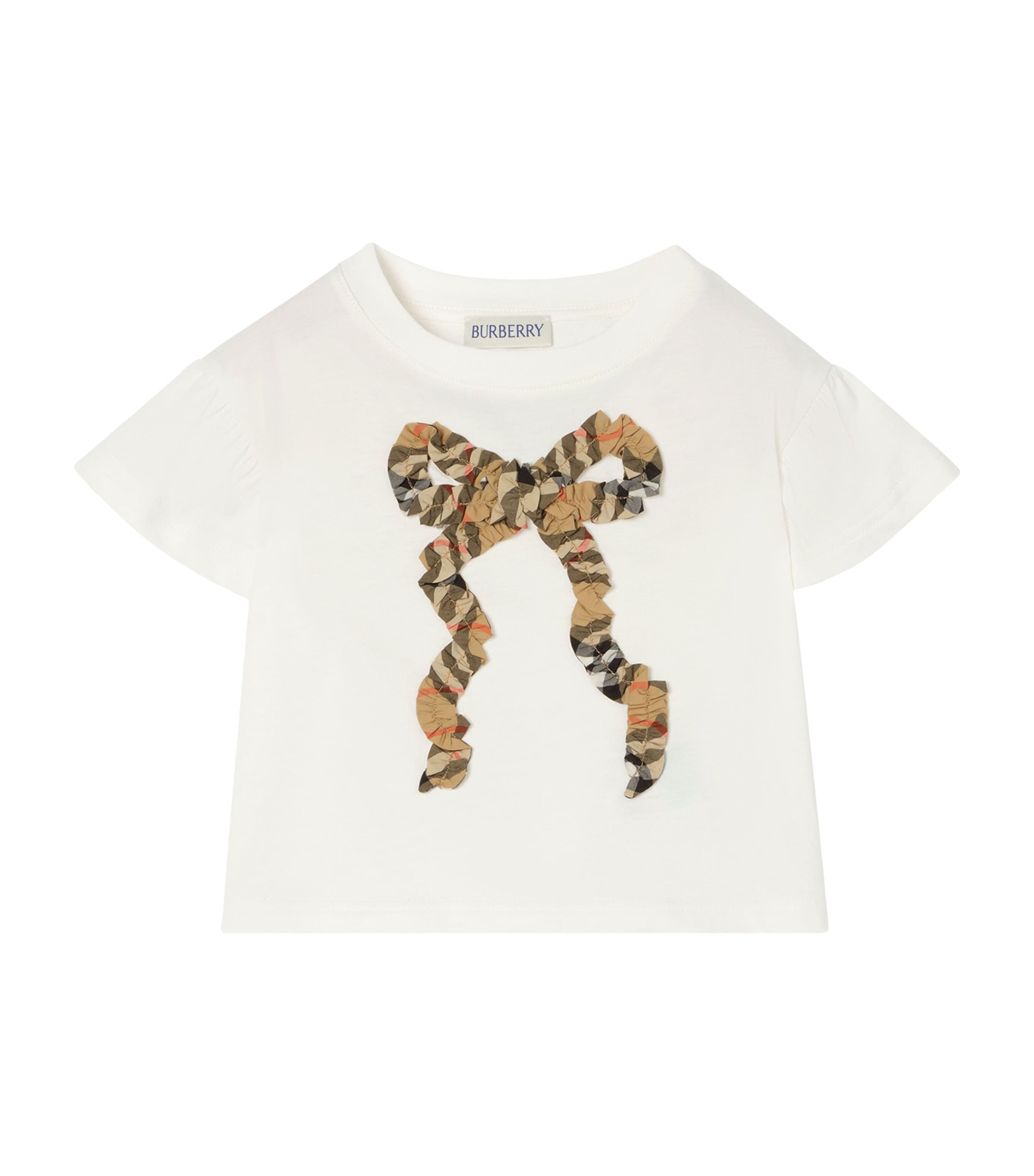 Burberry Kids Cotton Check Bow T-Shirt (6-36 Months) Chalk White Image 1