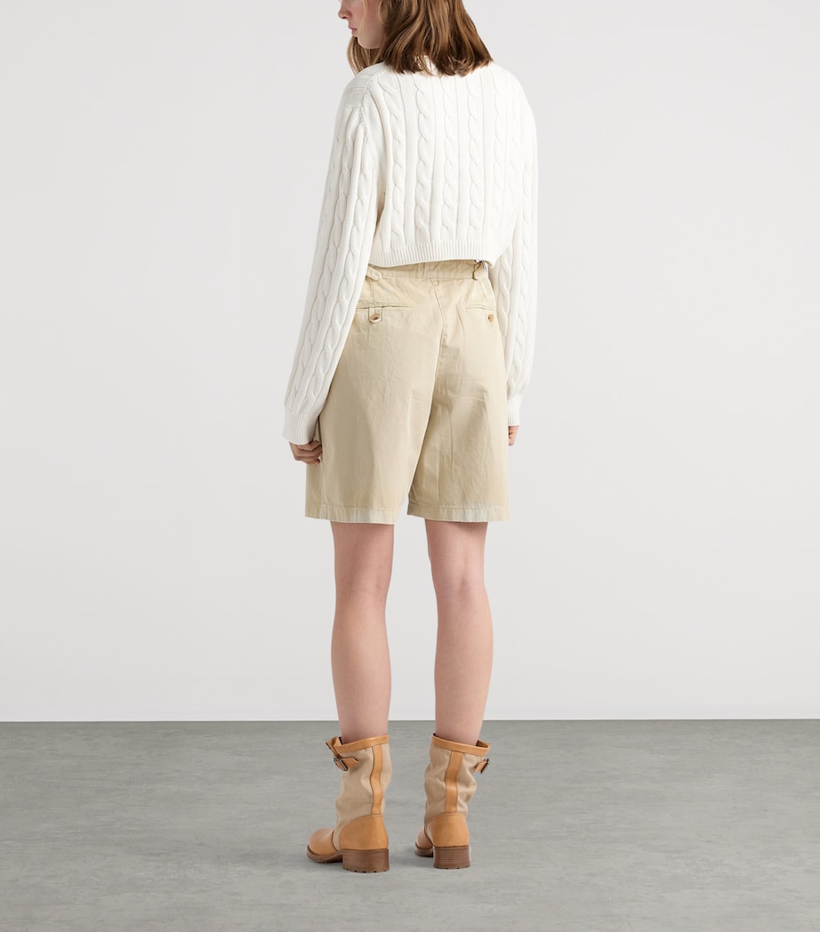 Prada Womens Cotton Cable-Knit Logo Sweater White Image 4