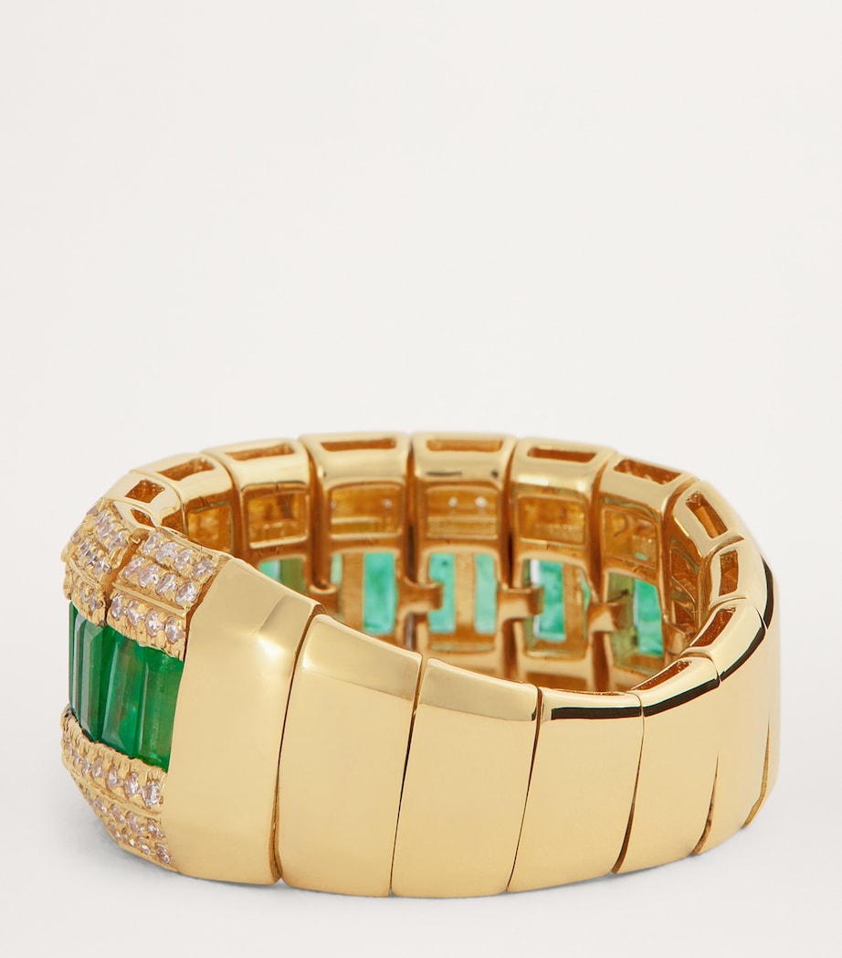 Yellow Gold, Emerald and Diamond Stretch Ring YELLOW GOLD Image 6