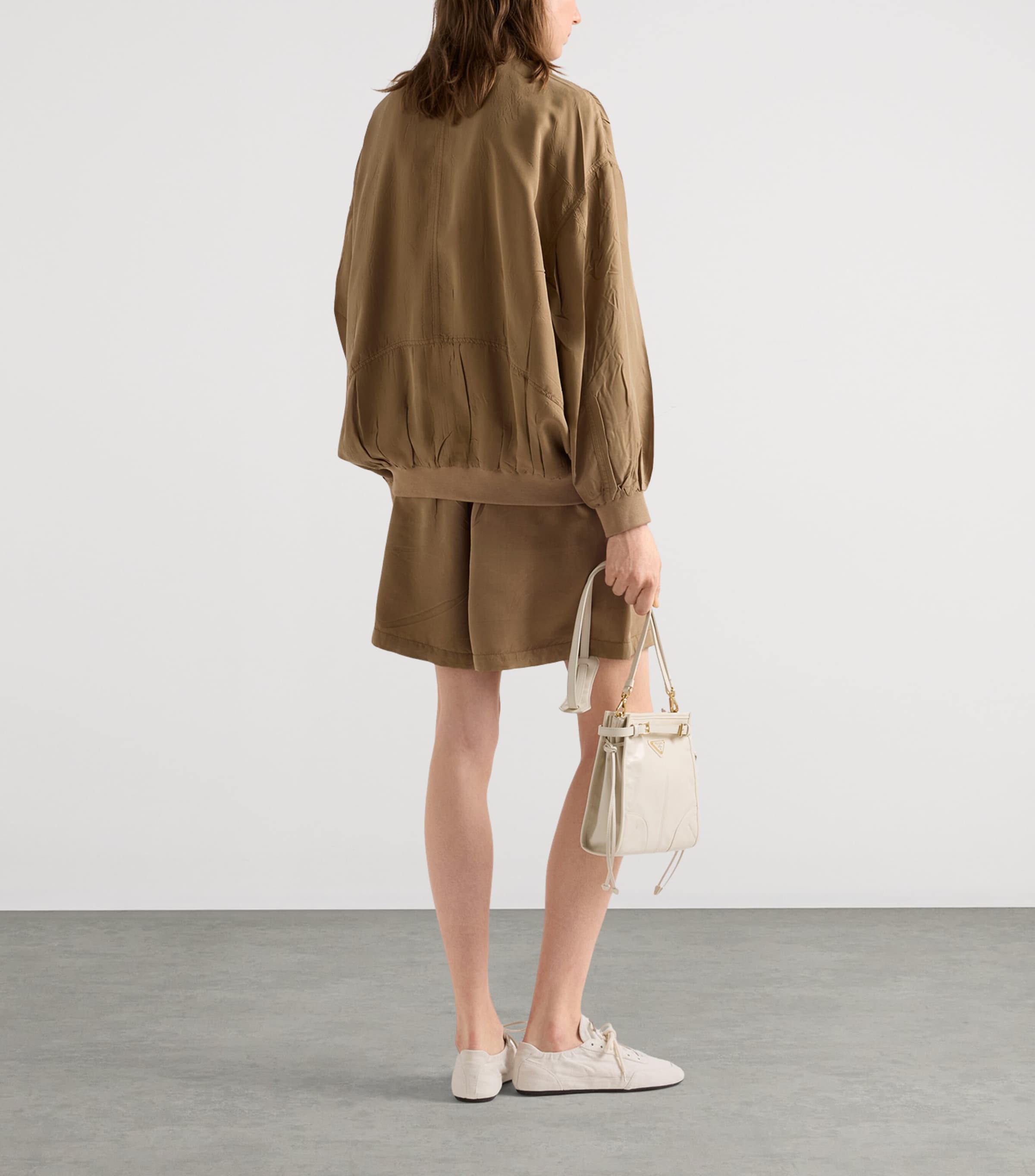 Prada Womens Garment-Dyed Shorts Neutral Image 5