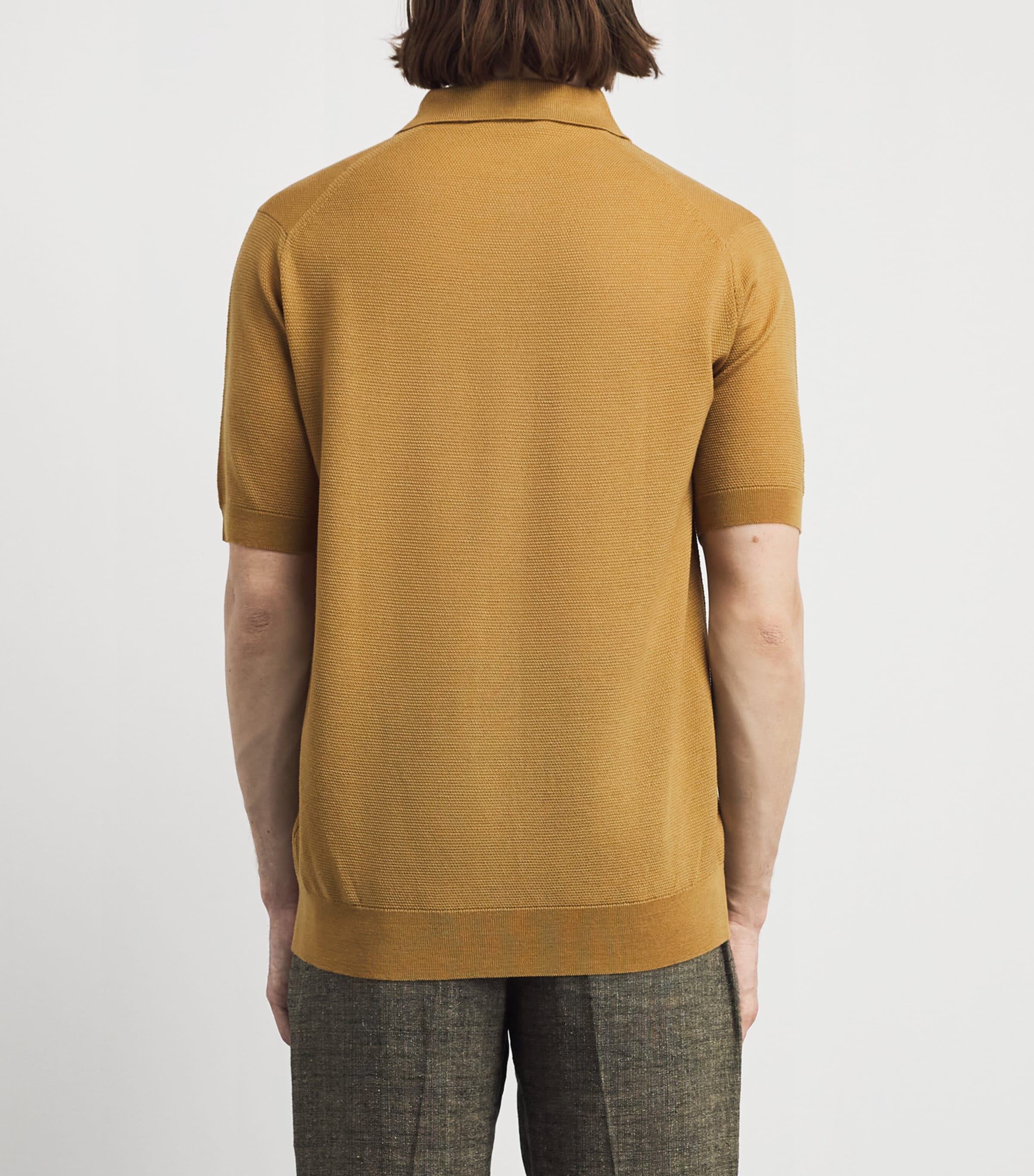 John Smedley Mens Merino Wool Textured Polo Shirt Yellow Lustre Image 5
