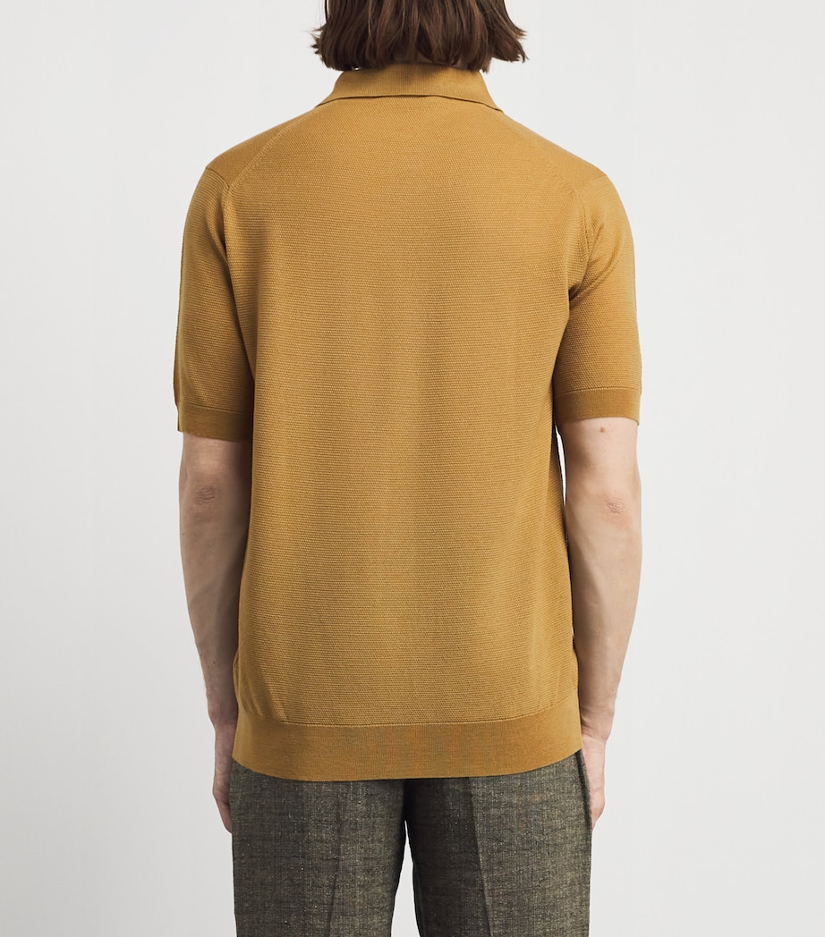 John Smedley Mens Merino Wool Textured Polo Shirt Yellow Lustre Image 5