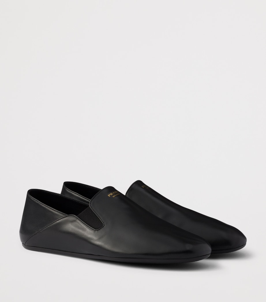 Prada Leather Logo Loafers Black Image 3