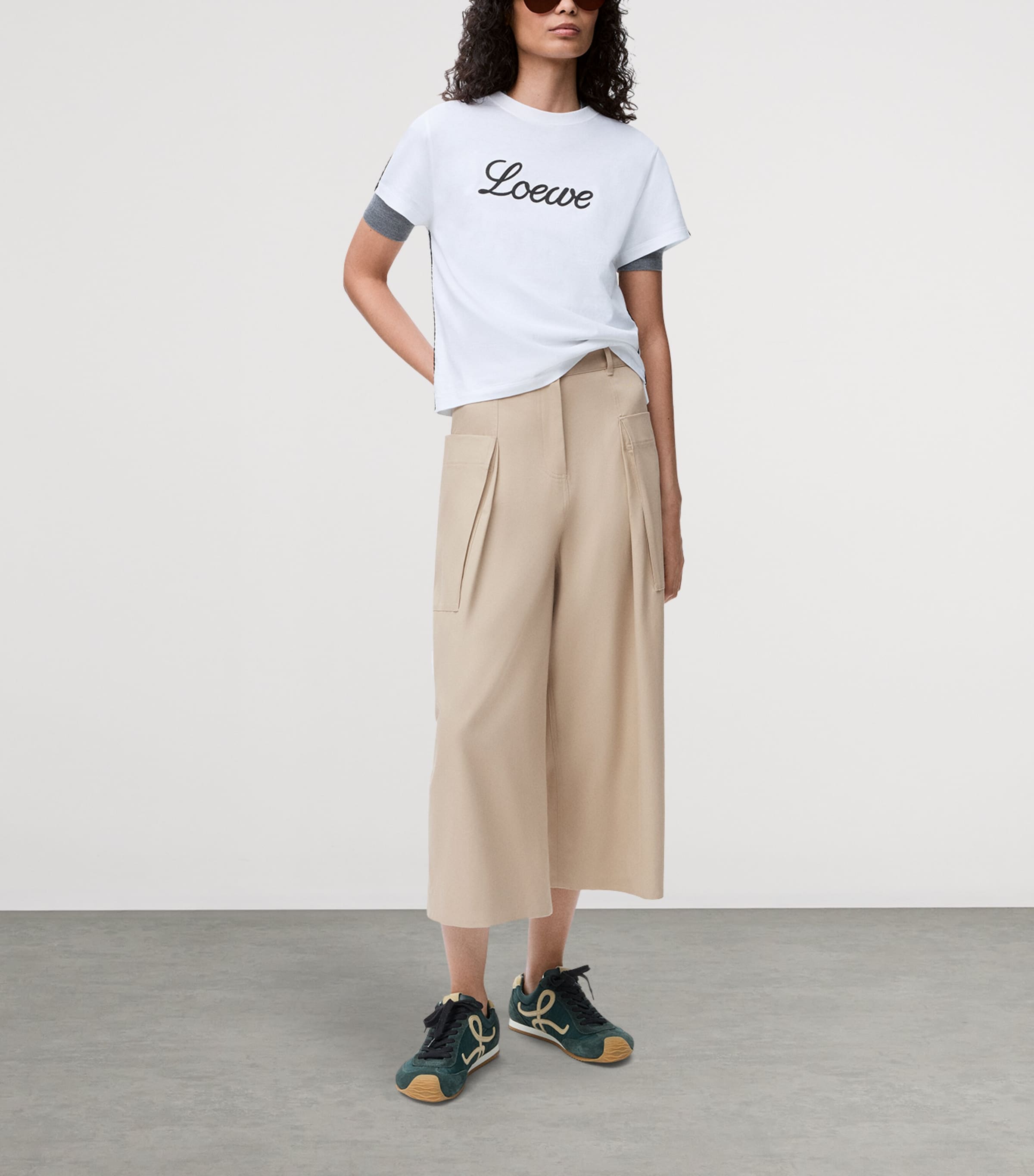 LOEWE Womens Cotton-Silk Cropped Trousers Beige Image 2