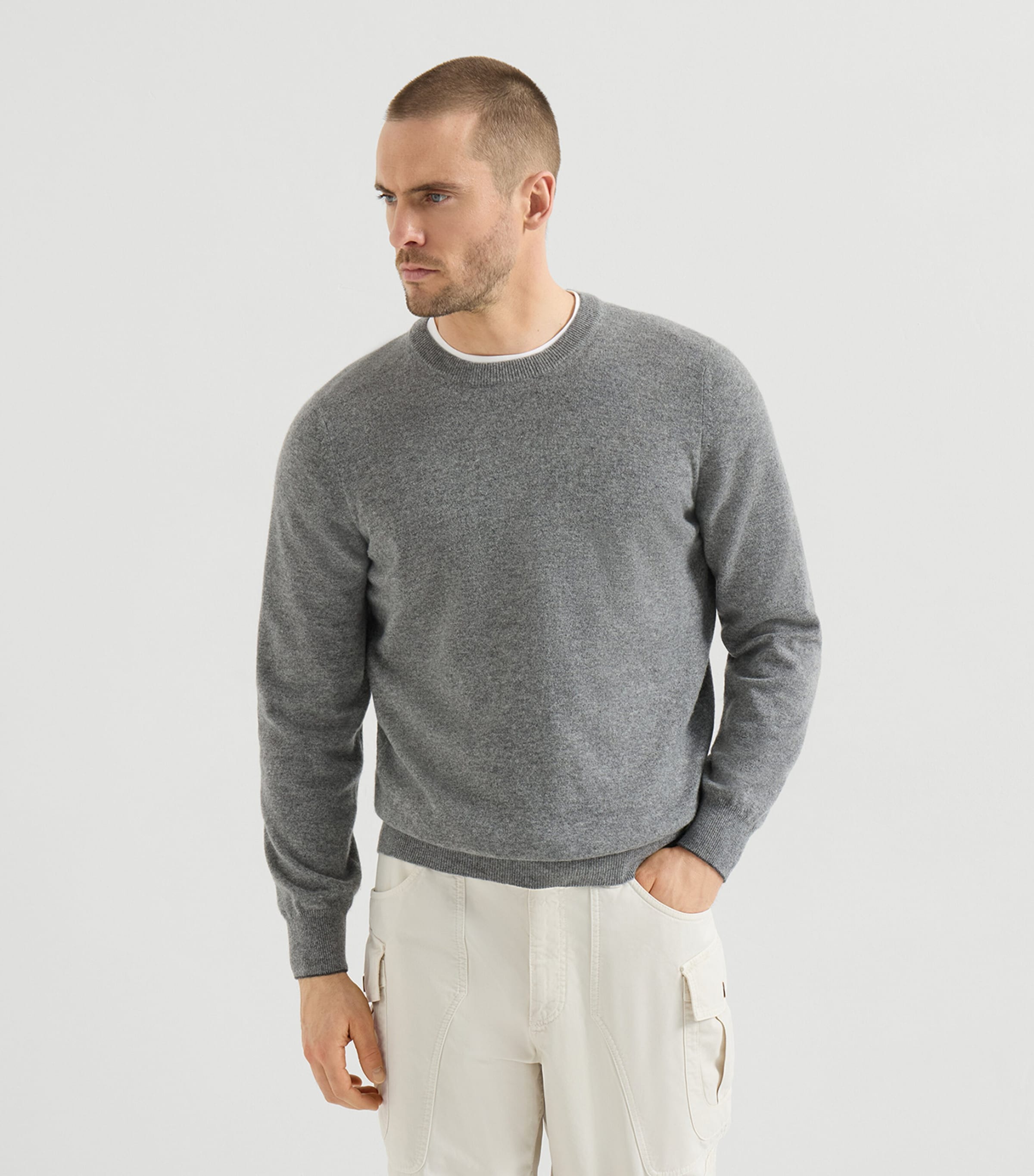 Brunello Cucinelli Mens Cashmere Crew-Neck Sweater Image 3