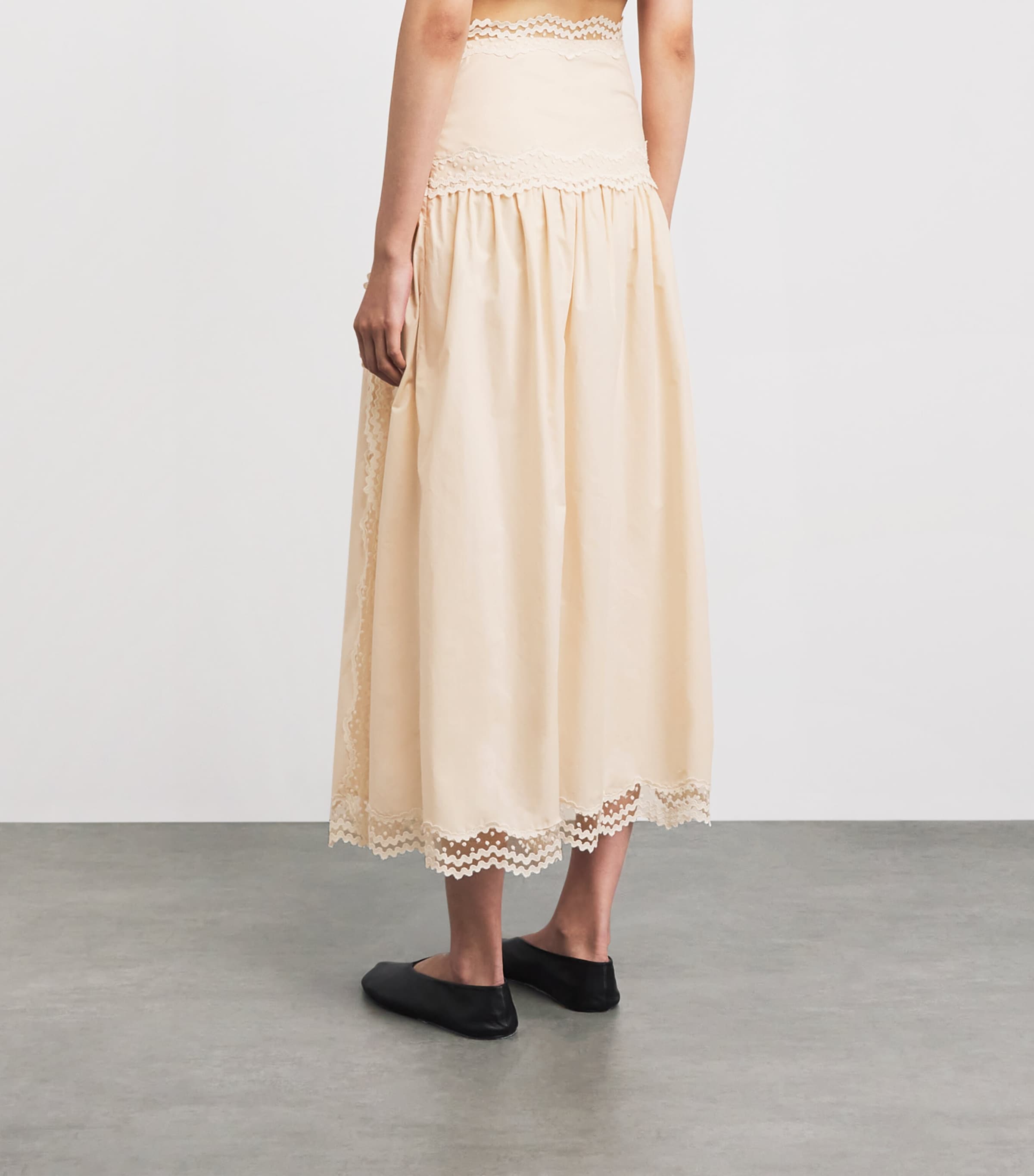 Sandro Paris Womens Cotton Lace-Trim Midi Skirt Light Pink Image 5