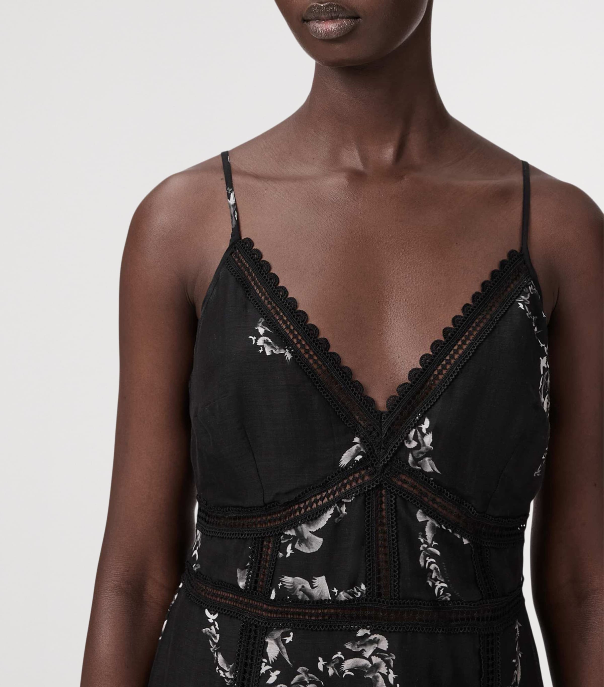 AllSaints Womens Lace-Trim Zia Mini Dress Flight Black Image 5