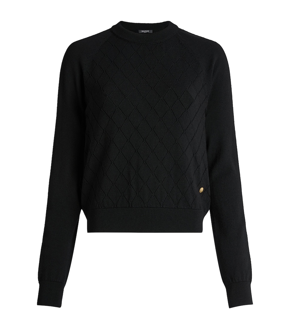 Balmain Womens Merino Wool Button-Detail Sweater Noir Image 1
