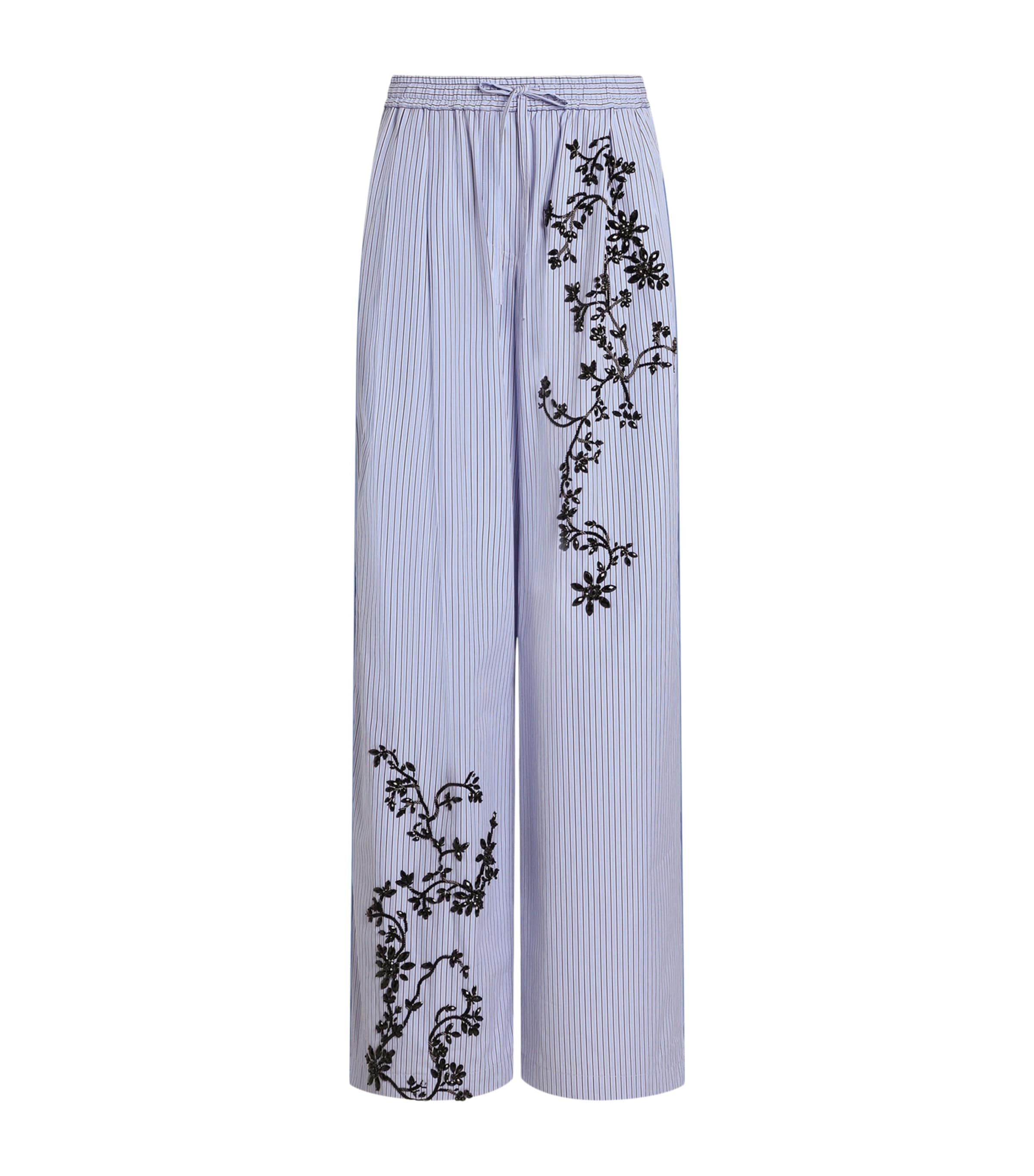 Dolce&Gabbana Womens Cotton-Silk Stripe Embellished Trousers Embr Image 1