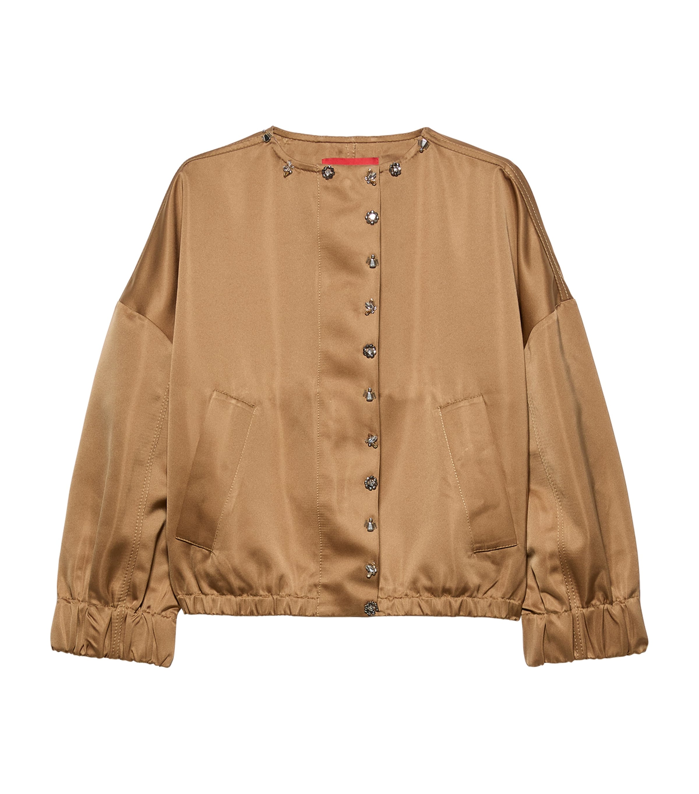 MAX&Co. Womens Satin Bomber Jacket Beige Image 1