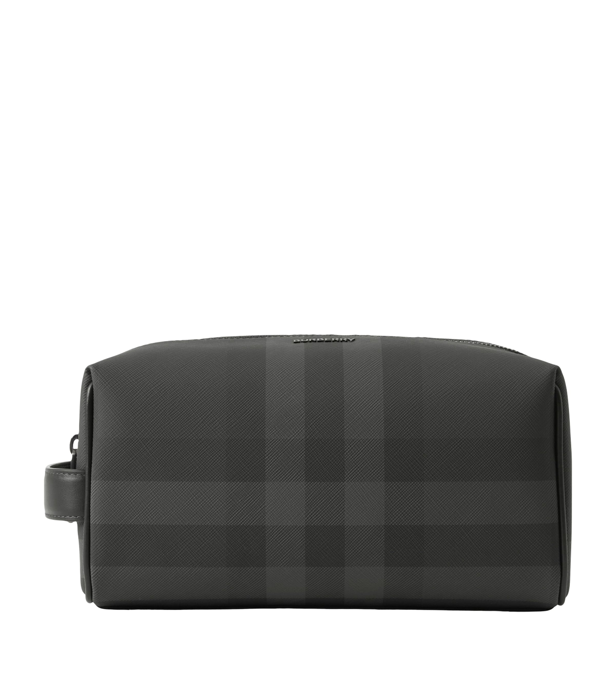 Burberry Leather-Trim Check Wash Bag Charcoal Image 1