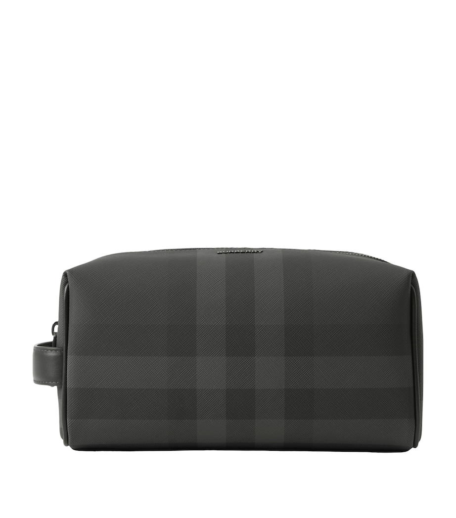 Leather-Trim Check Wash Bag CHARCOAL Image 1