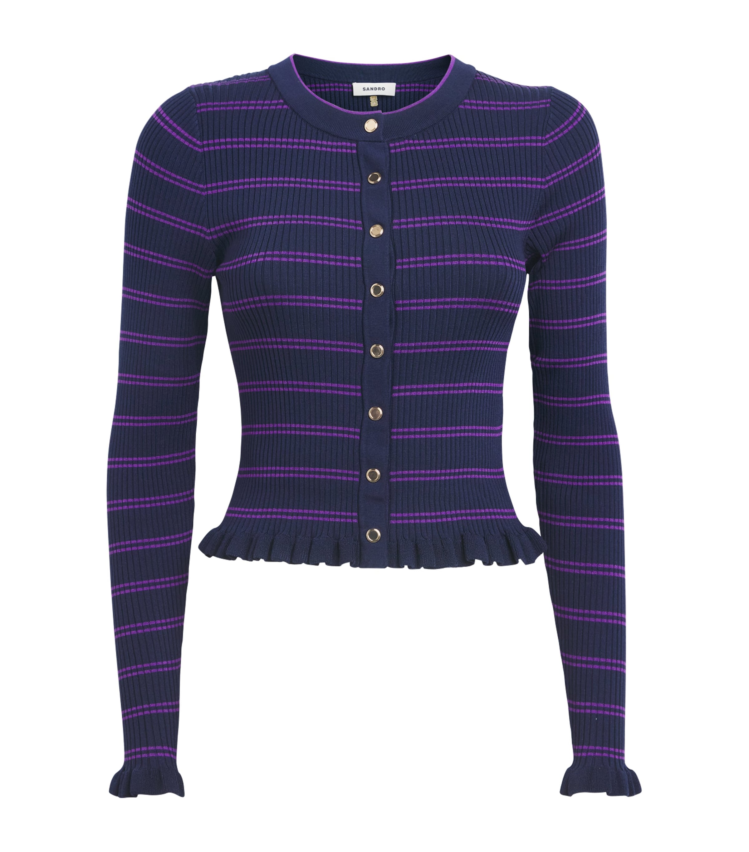 Sandro Paris Womens Knitted Stripe Cardigan Navy / Purple Image 1