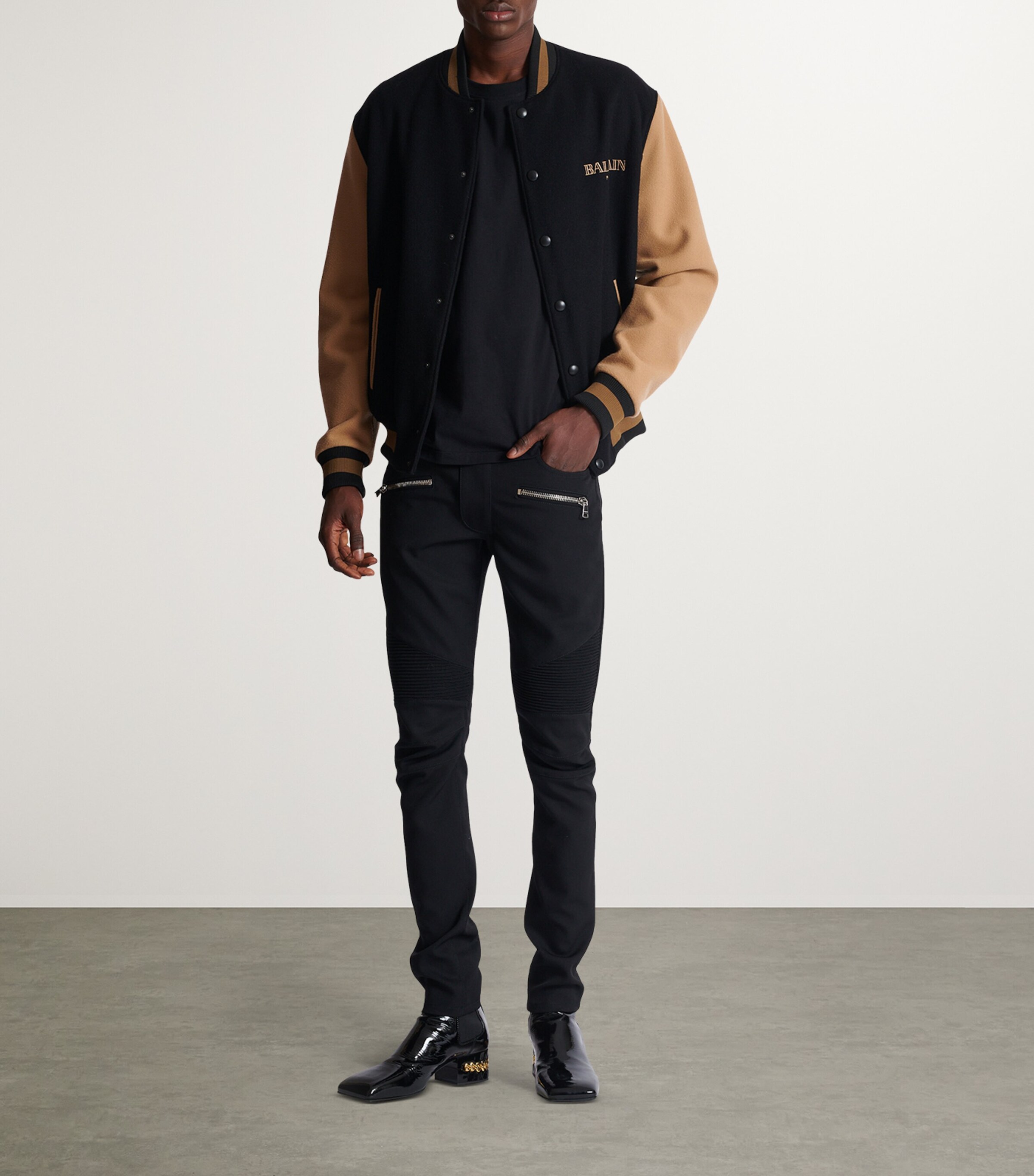 Balmain Mens Wool Slim Biker Trousers Noir Image 3