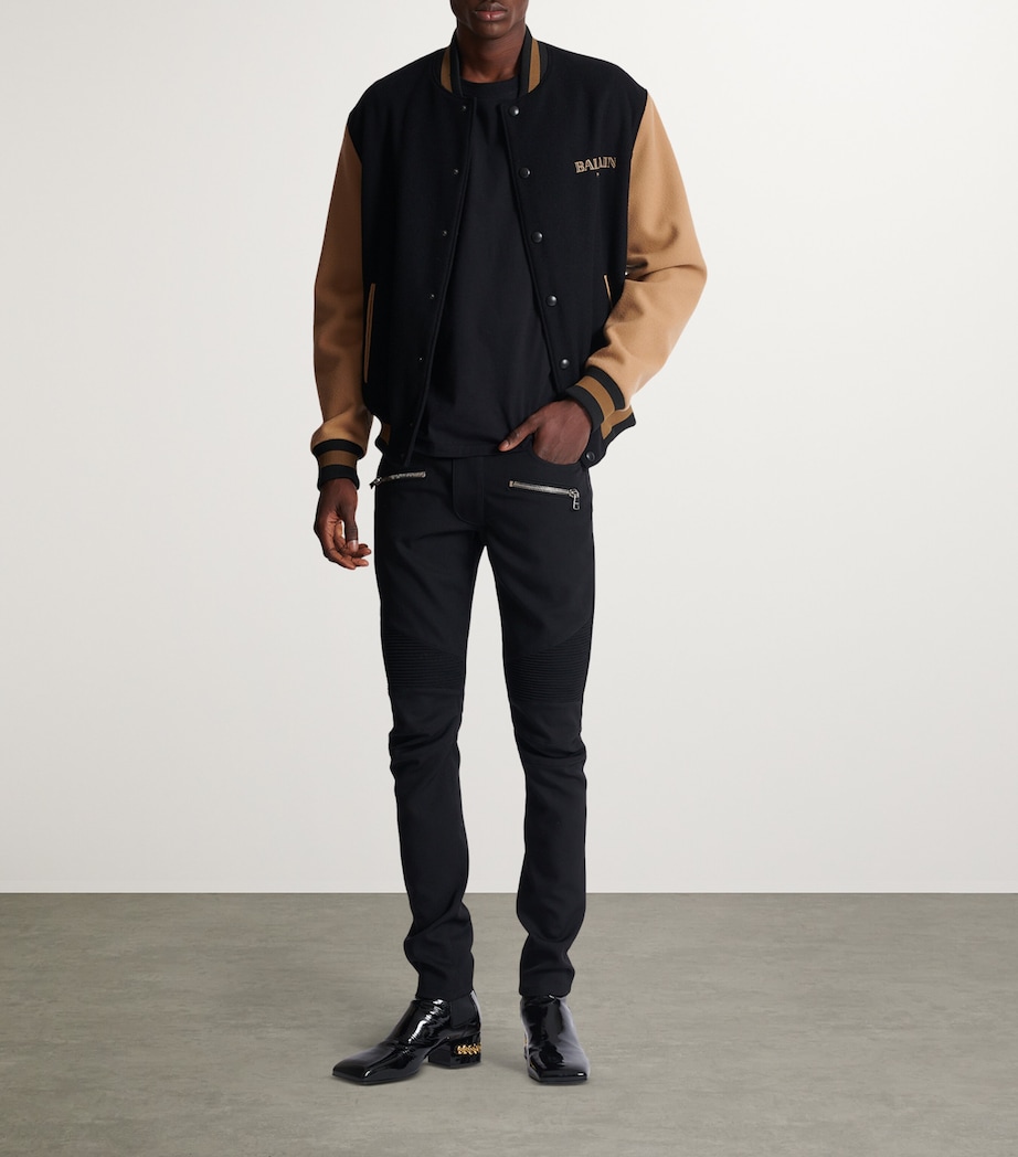 Balmain Mens Wool Slim Biker Trousers Noir Image 3