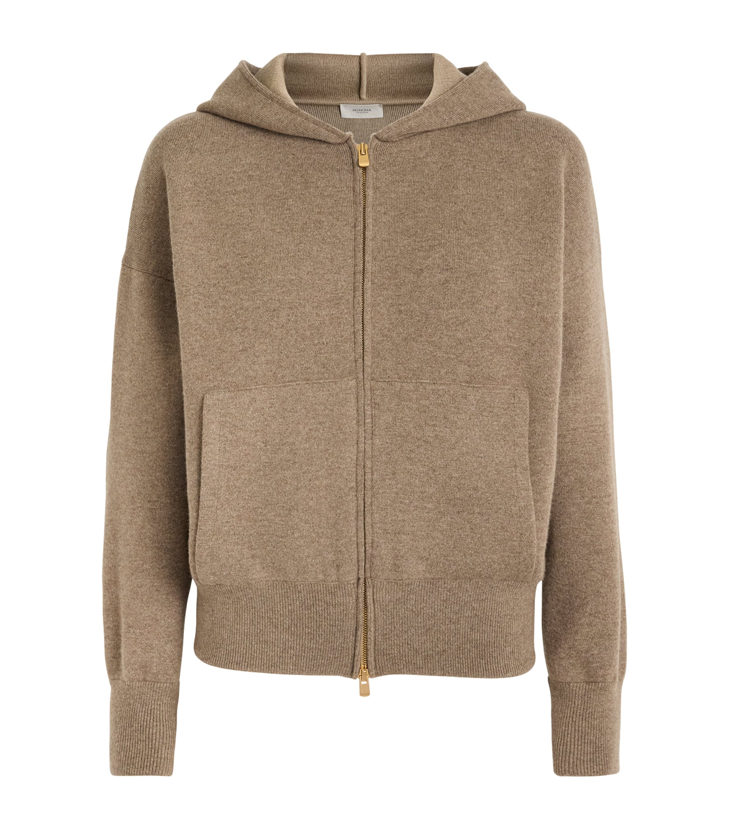 Agnona Womens Cashmere-Wool-Silk Zip-Up Hoodie Brown Mocha Image 1