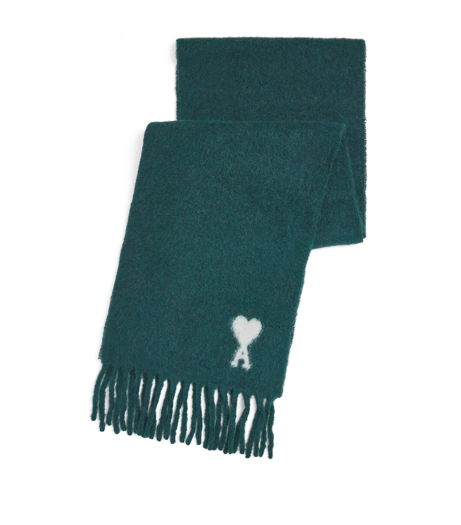 AMI Paris Ami de Coeur Fringe Scarf Vert Bouteille Image 1