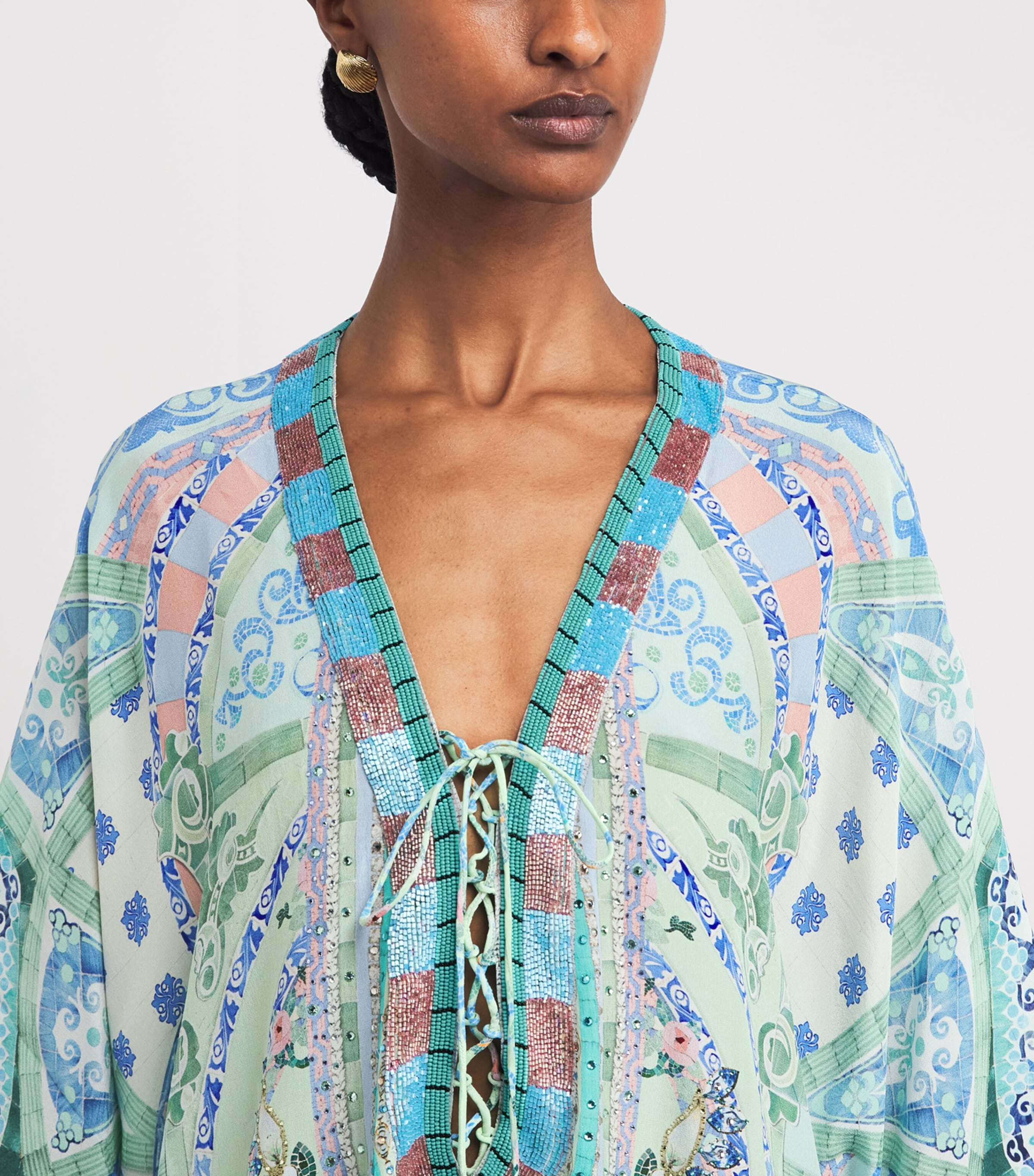 Camilla Womens Silk Embellished Mini Kaftan Dress Midsmosa Image 3