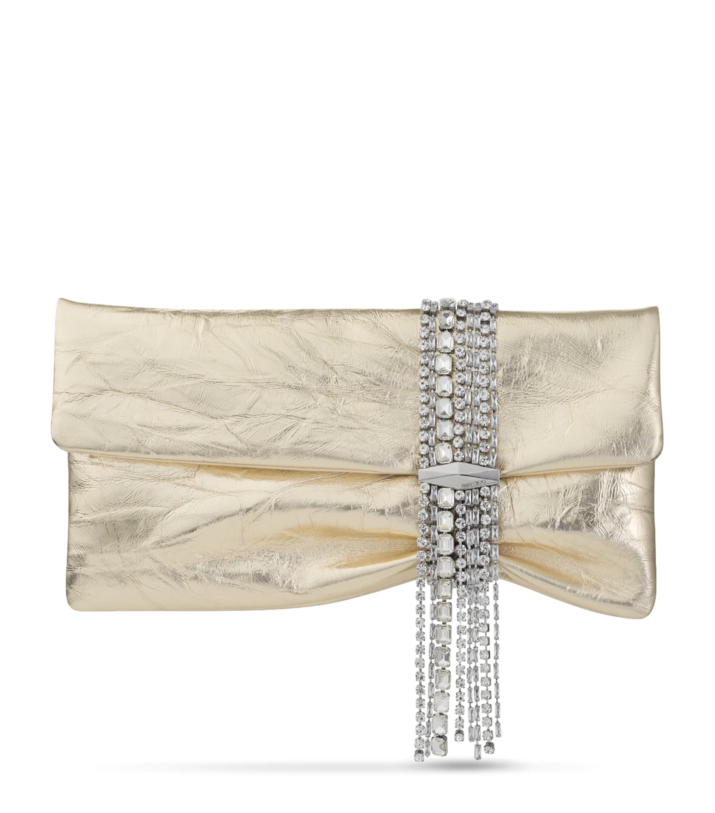 Jimmy Choo Zandra Crystal-embellished Clutch In Metallic Leather In Silver
