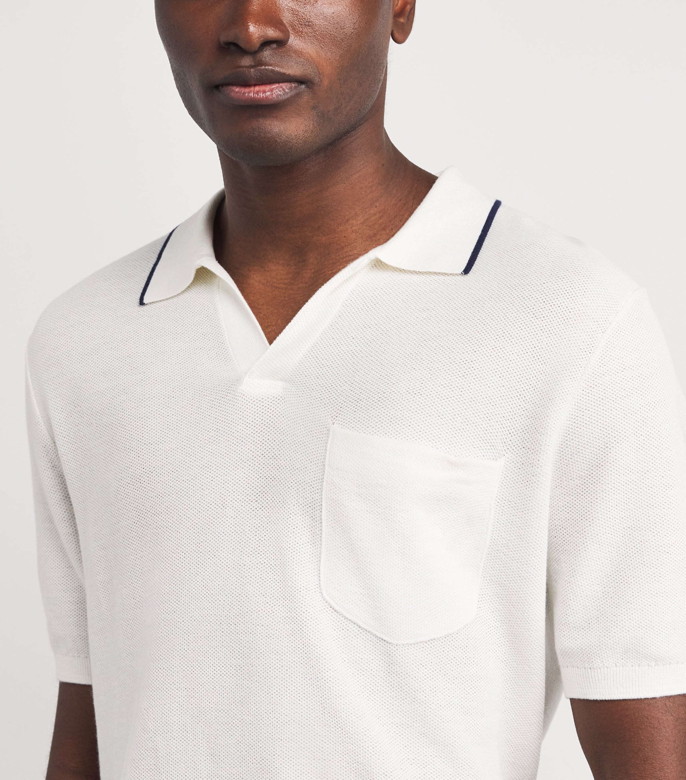 Cotton-Blend Coolmax Polo Shirt WHITE / NAVY Image 6