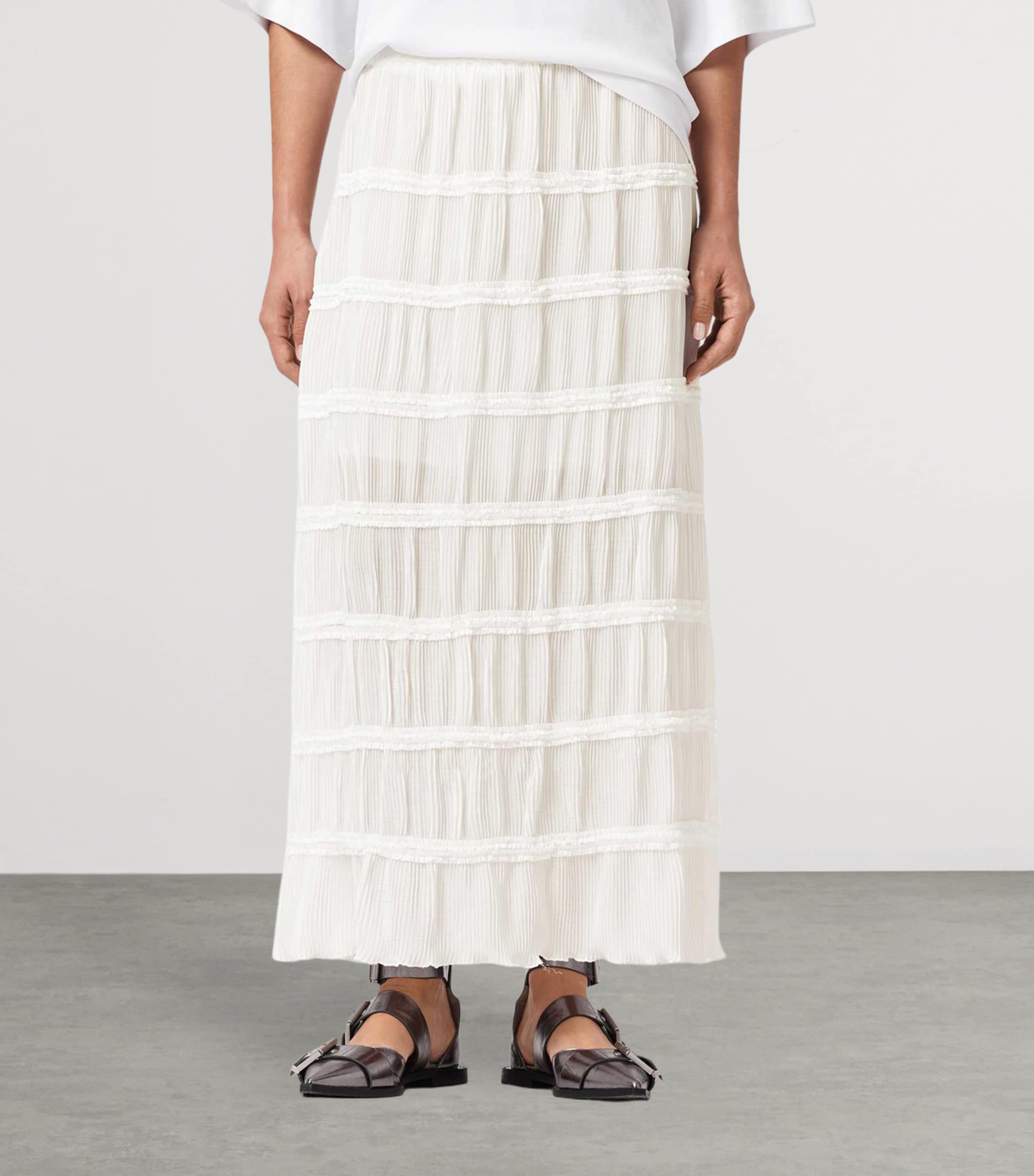 AllSaints Womens Lila Midi Skirt White Image 3