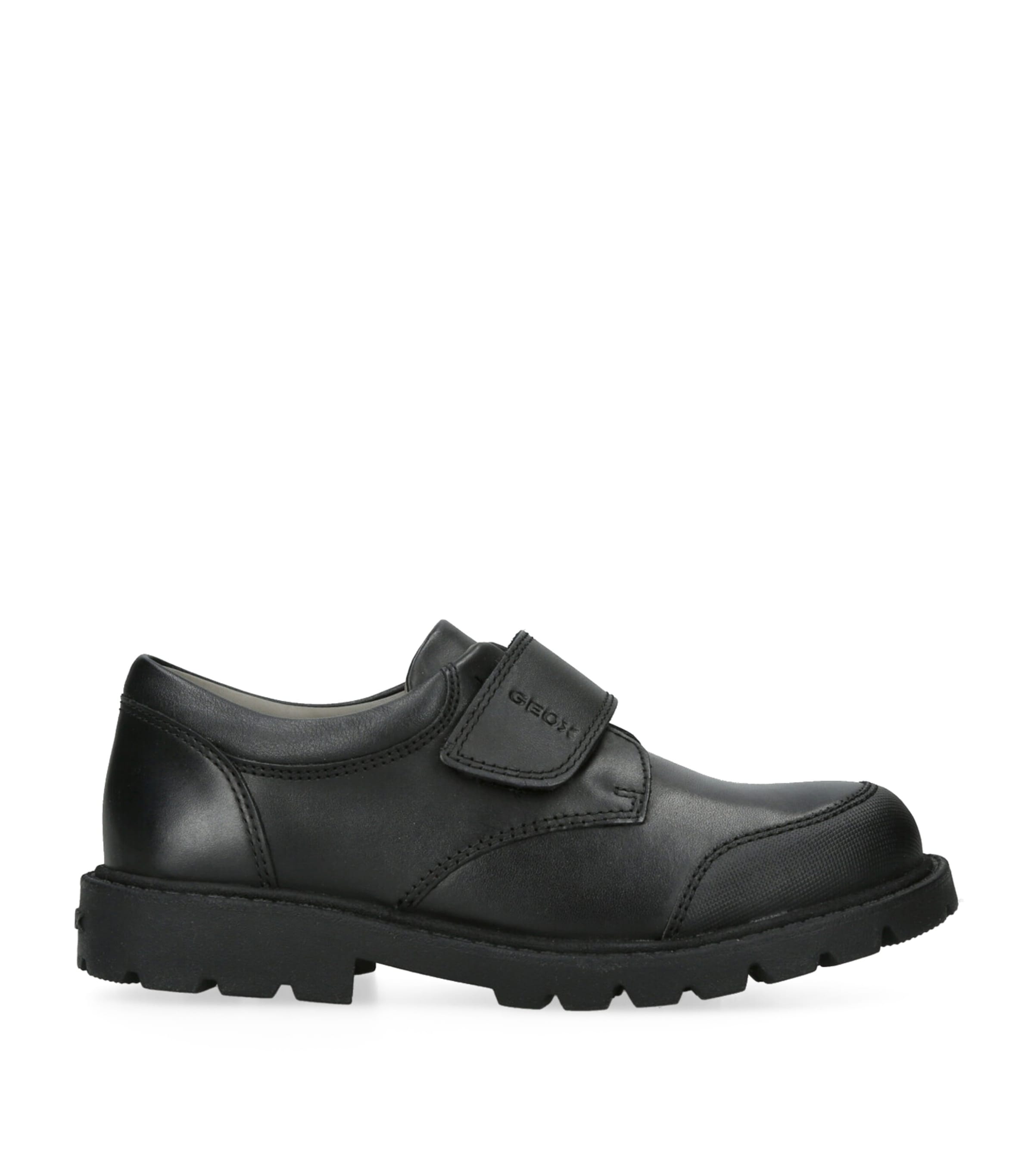 Geox Black Kids' Shaylax Boy Logo-embossed Leather Shoes Eur 27 / 9 Uk In Black