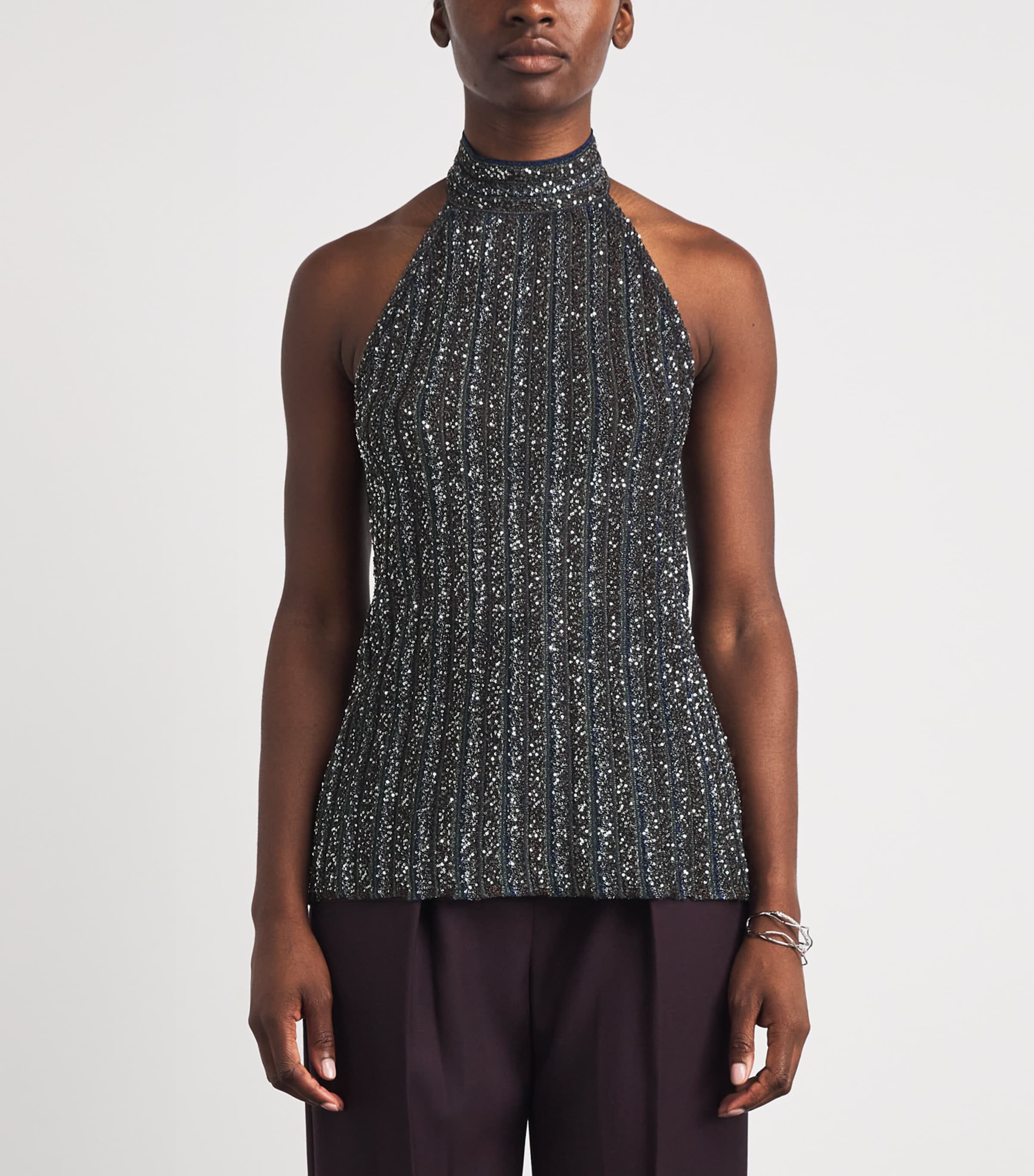 Missoni Womens Sequin Halterneck Top Smspd Black,bl & Grn Image 4