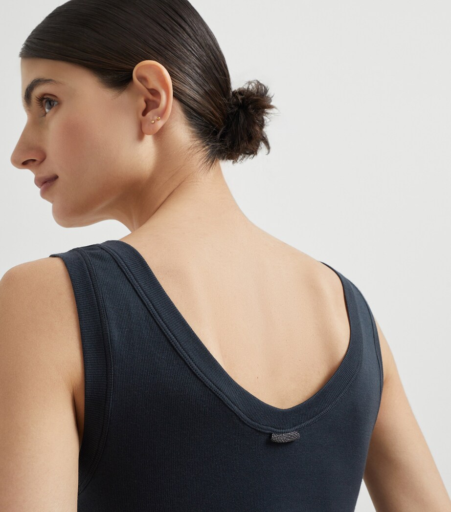 Brunello Cucinelli Womens Stretch-Cotton Scoop-Neck Tank Top Image 6