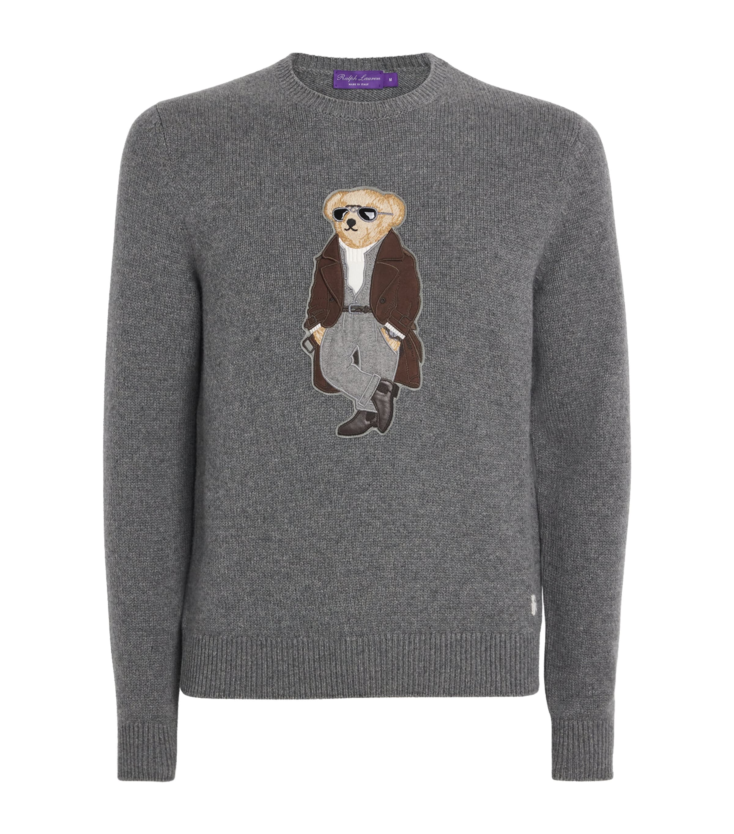 Ralph Lauren Purple Label Grey Cashmere Polo Bear Sweater | Harrods US