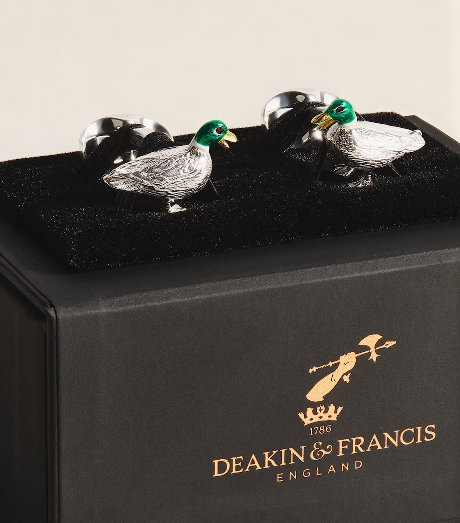 Deakin & Francis Sterling Silver and Enamel Duck Cufflinks Silver Image 3