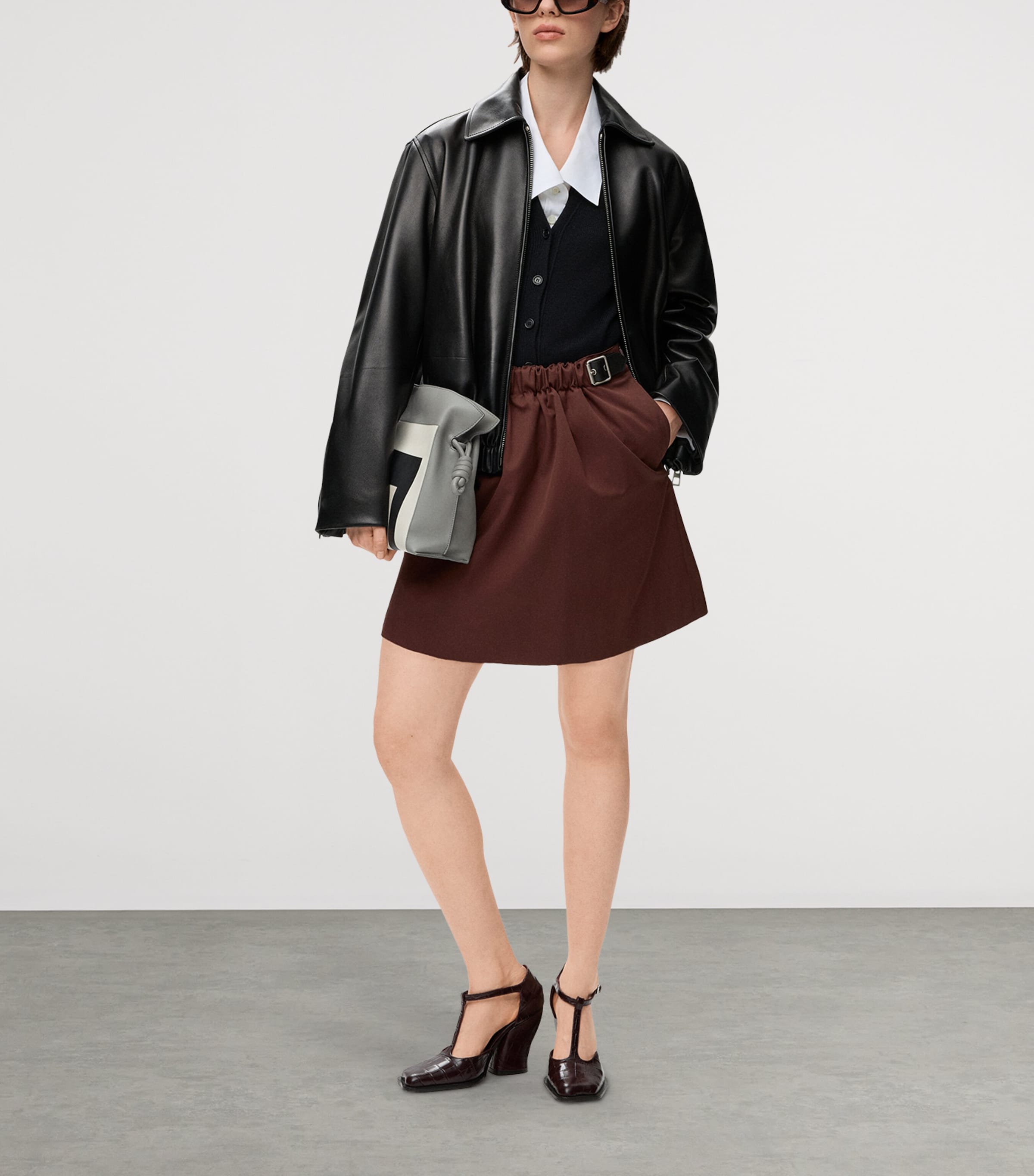 Cotton-Silk Buckled Mini Skirt COFFEE Image 2