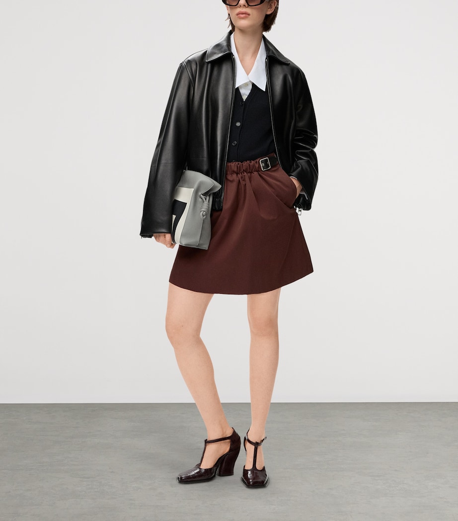 Cotton-Silk Buckled Mini Skirt COFFEE Image 2
