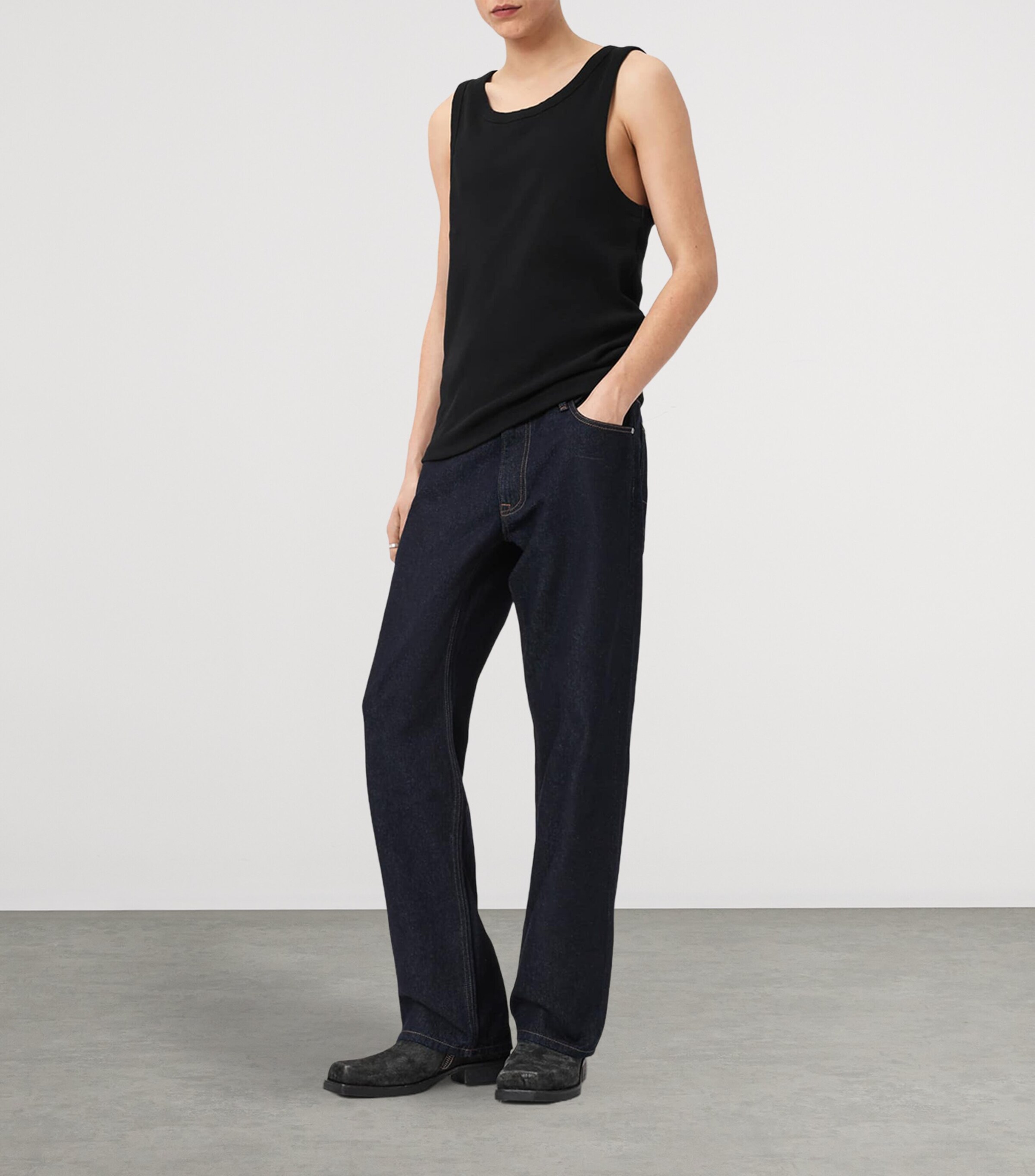 AllSaints Mens Organic Cotton Axel Vest Jet Black Image 2