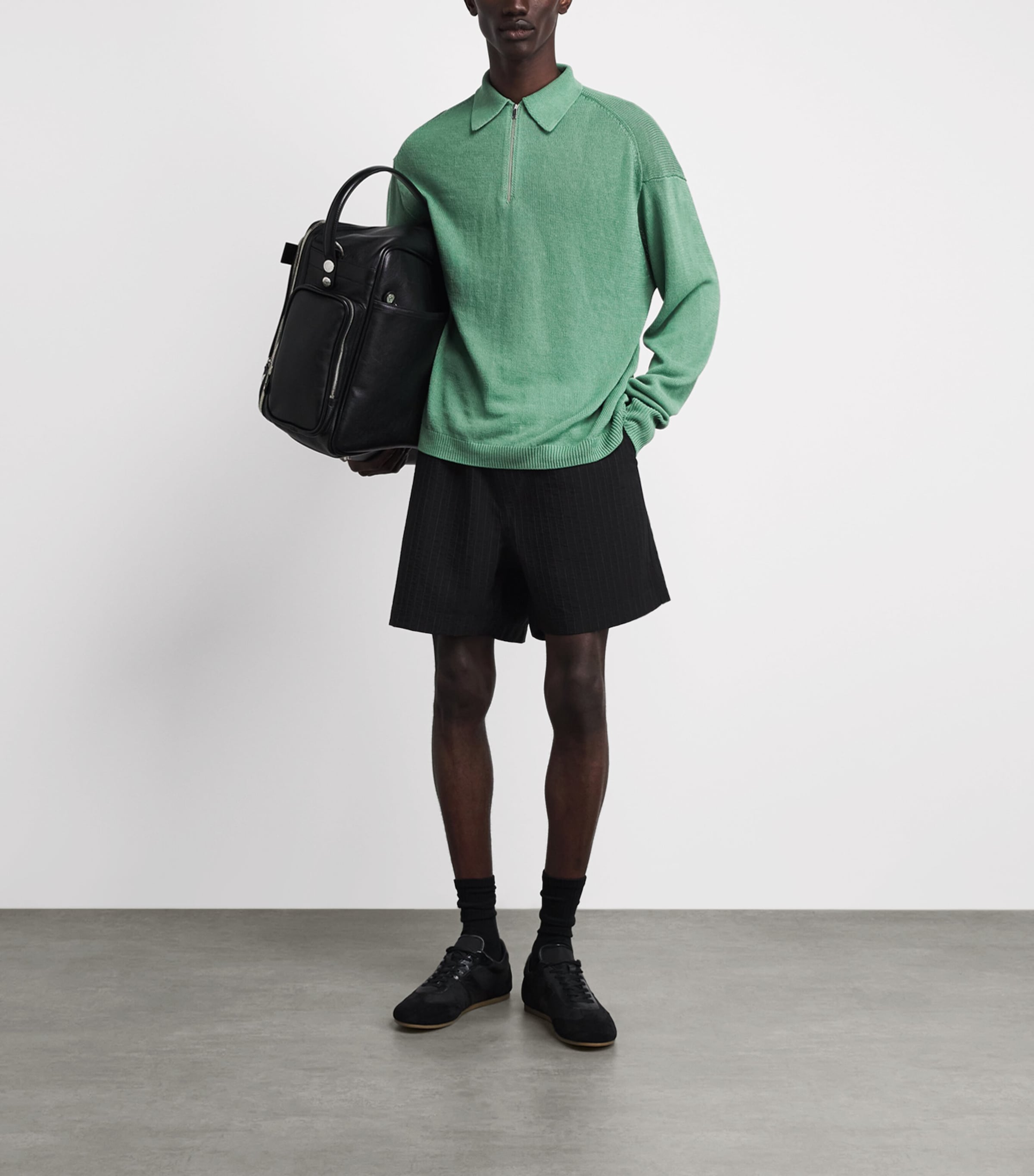 Studio Nicholson Mens Heddy Zip-Up Polo Sweater Apple Image 2