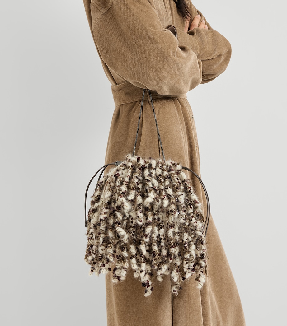 Brunello Cucinelli Leather Embroidered Dazzling Twist Pouch Bag Image 4