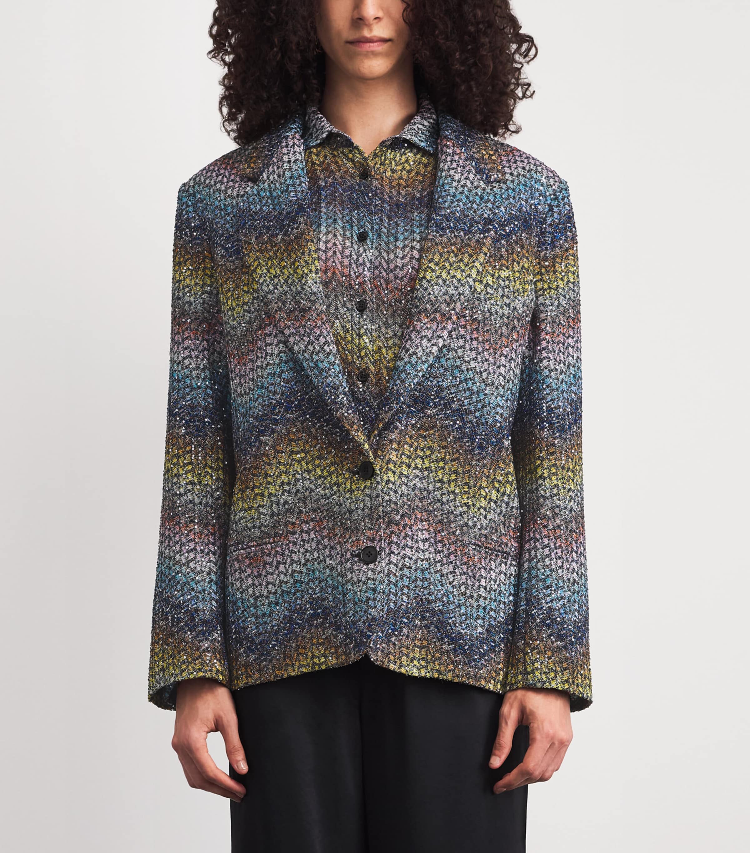 Missoni Womens Sequinned Zigzag Blazer Smsns Mlt Bl Ylw Vlt Image 4
