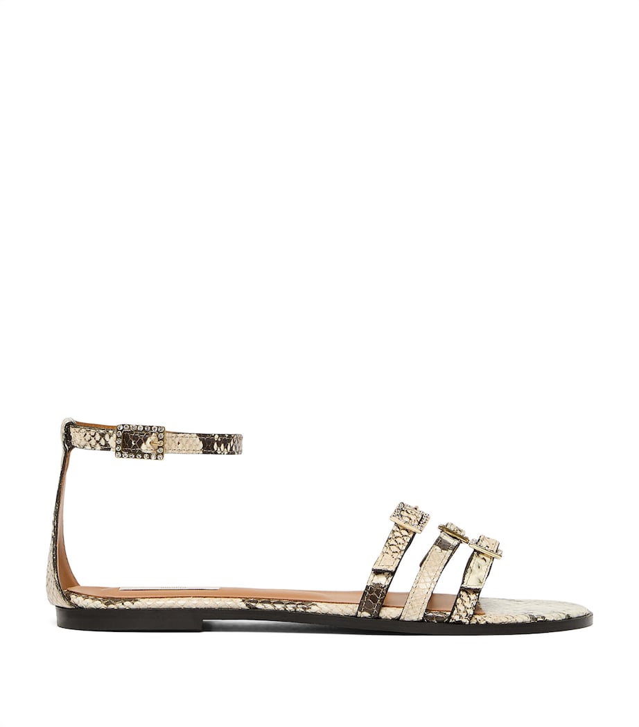 Marina Rinaldi Leather Snakeskin-Effect Sandals Stone Image 1